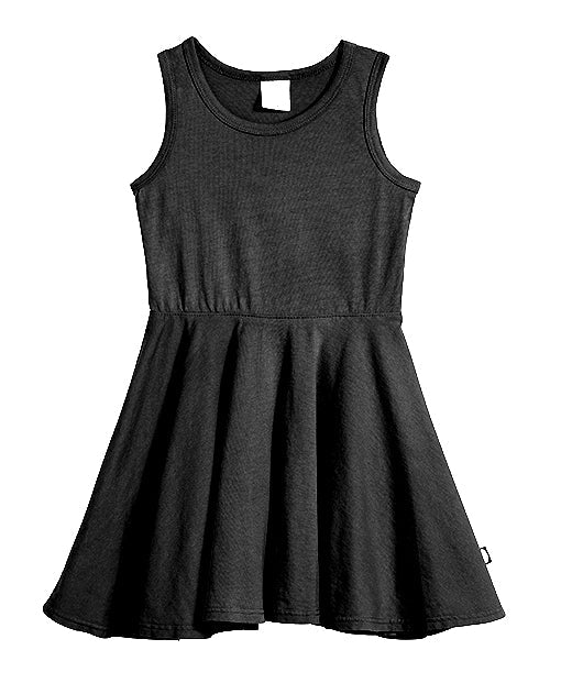 Girls Soft Cotton Jersey Twirly Tank Dress  | Black - Drispect