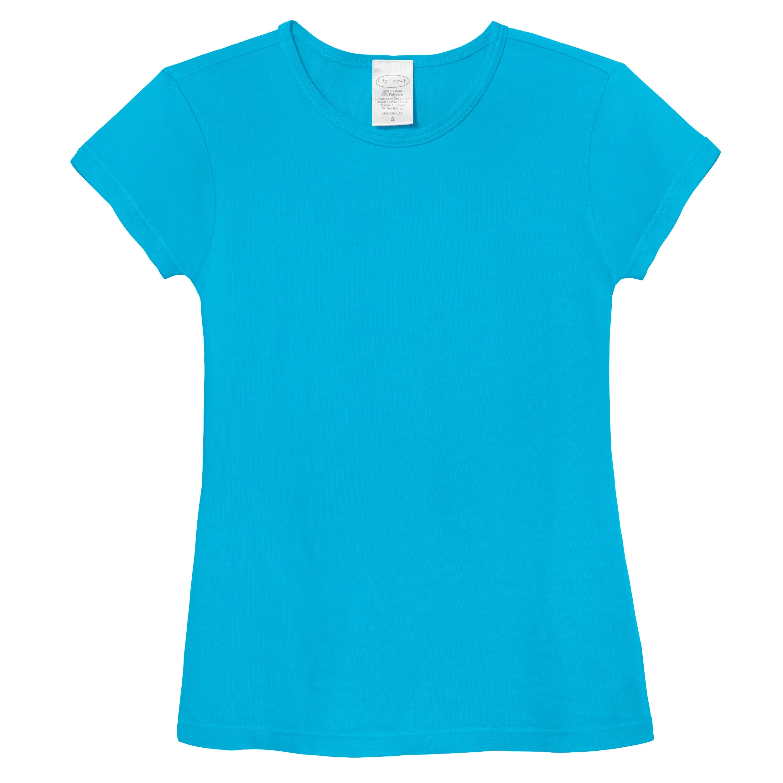 Girls Soft Organic Cotton Jersey Cap Sleeve Crew Tee | Turquoise - Drispect