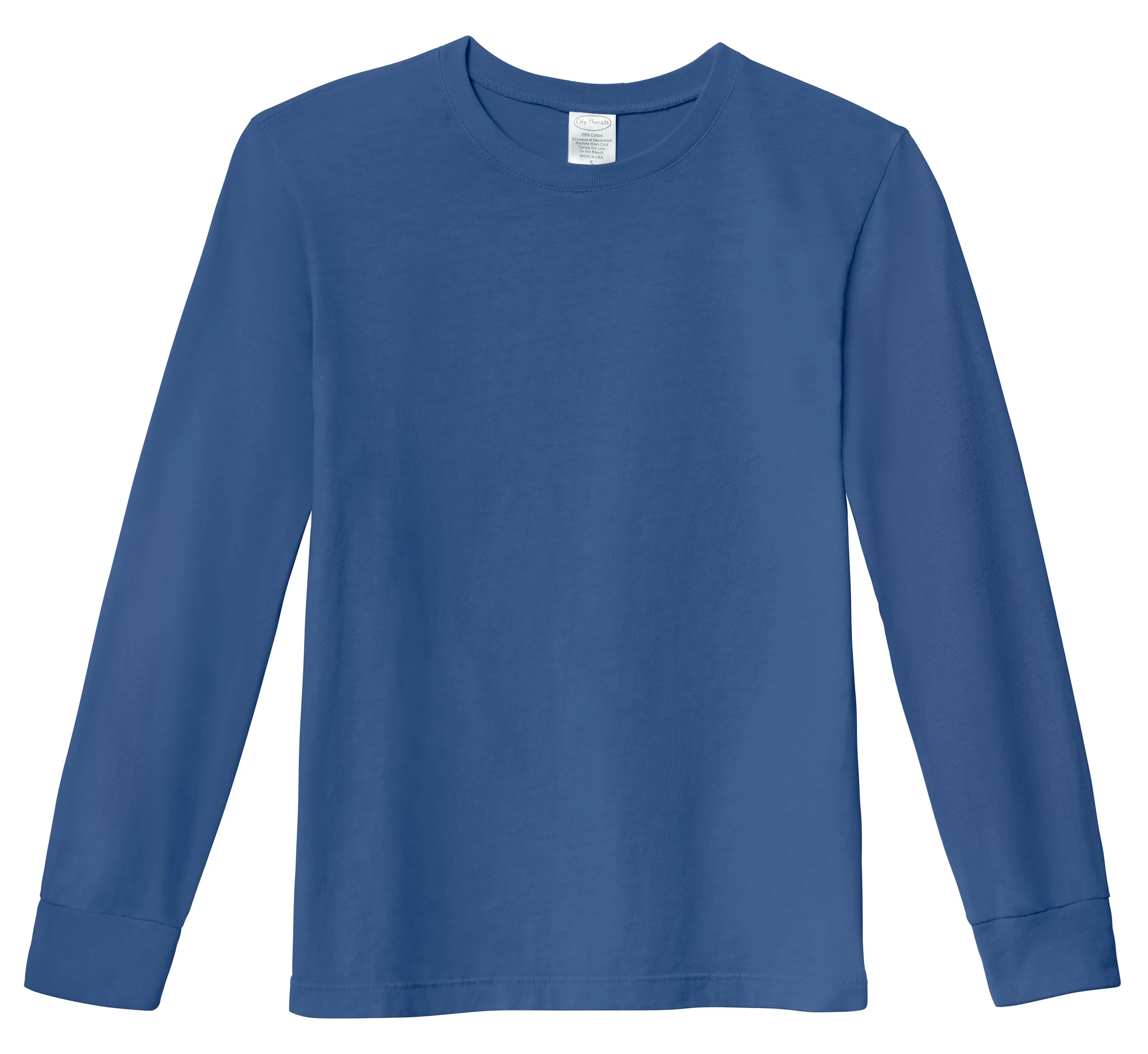 Boys Soft 100% Cotton Medium-Weight Long Sleeve Tee With Cuffs| Smurf - Drispect
