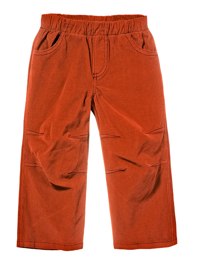 Soft Stretch Cord Pants With Knee Articulation - Contrast Stitch | Rust - Drispect