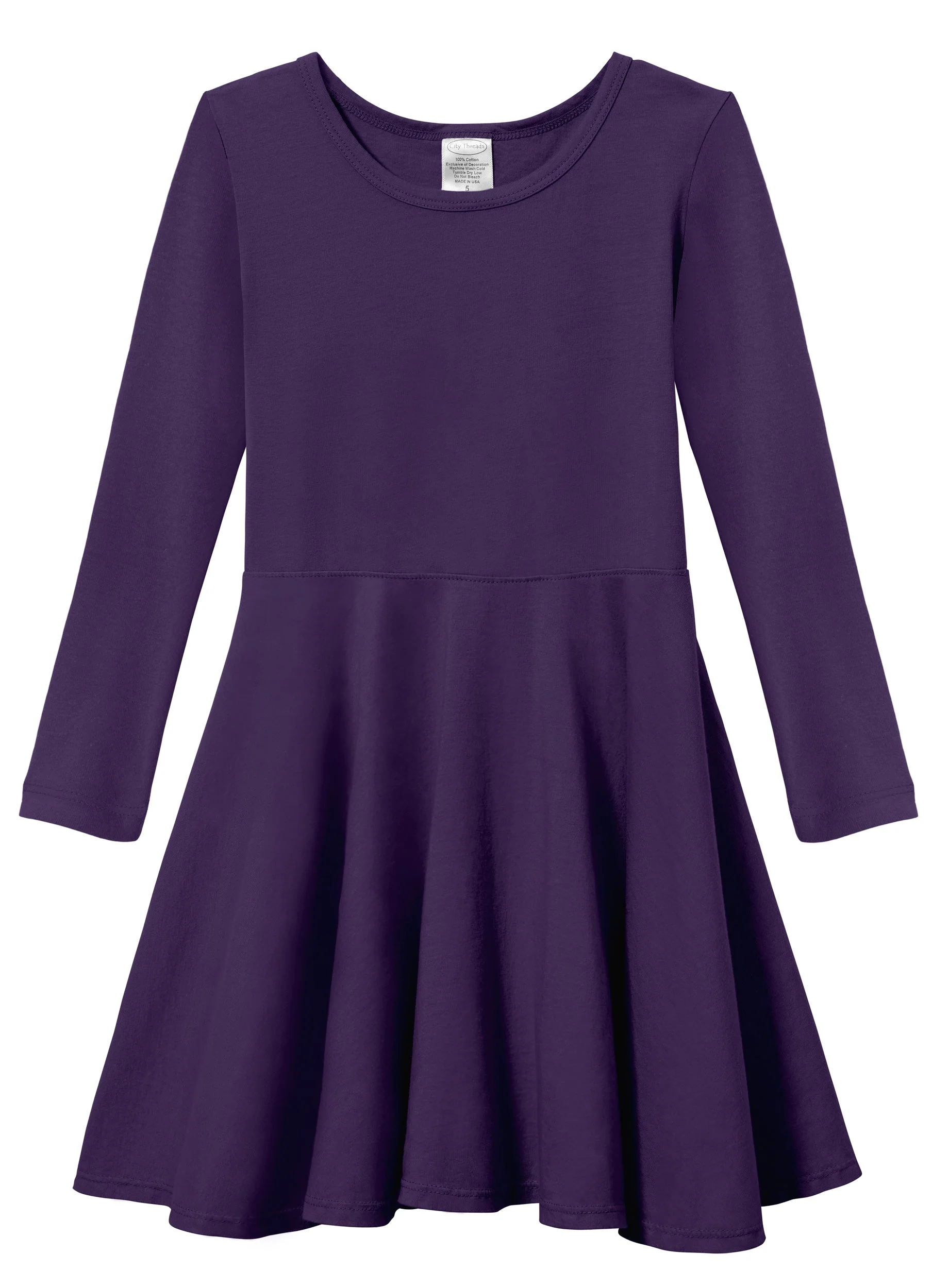 Girls Soft Cotton Jersey Long Sleeve Twirly Dress | Purple - Drispect