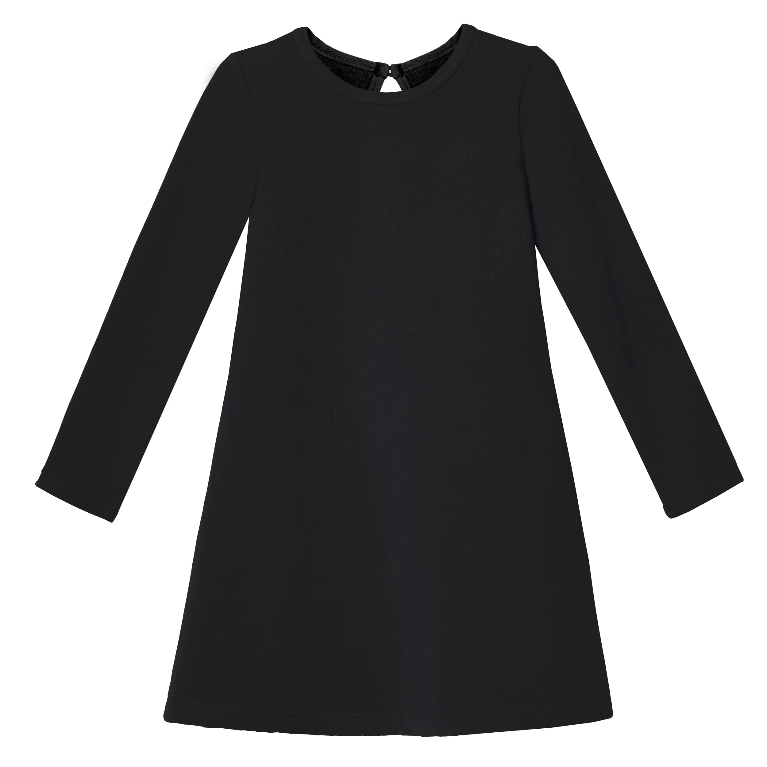 Girls Lightweight Soft Cotton Fleece A-Line Dress| Black - Drispect