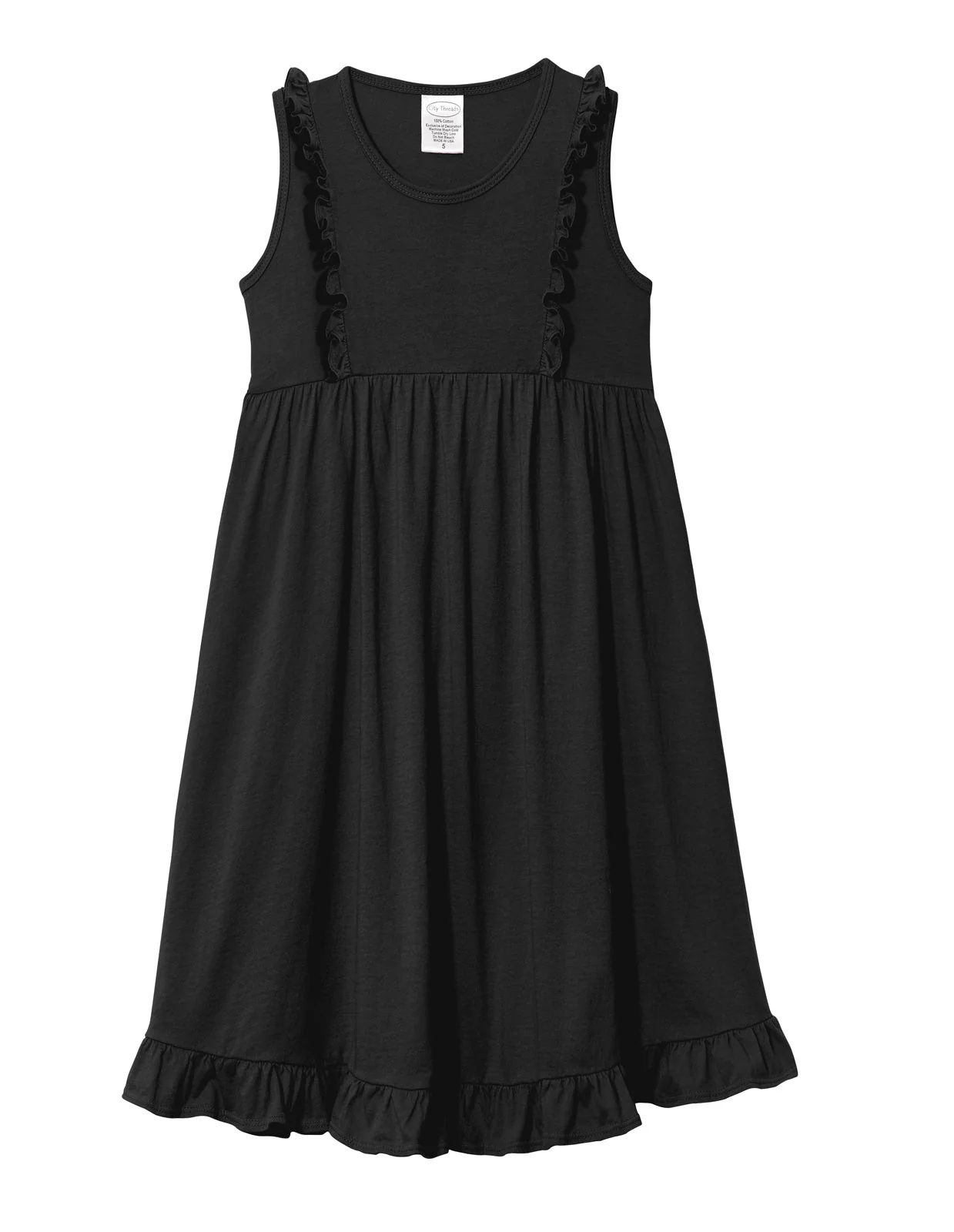 Girls Soft Cotton Jersey Flutter Tank Dress | Black - Drispect