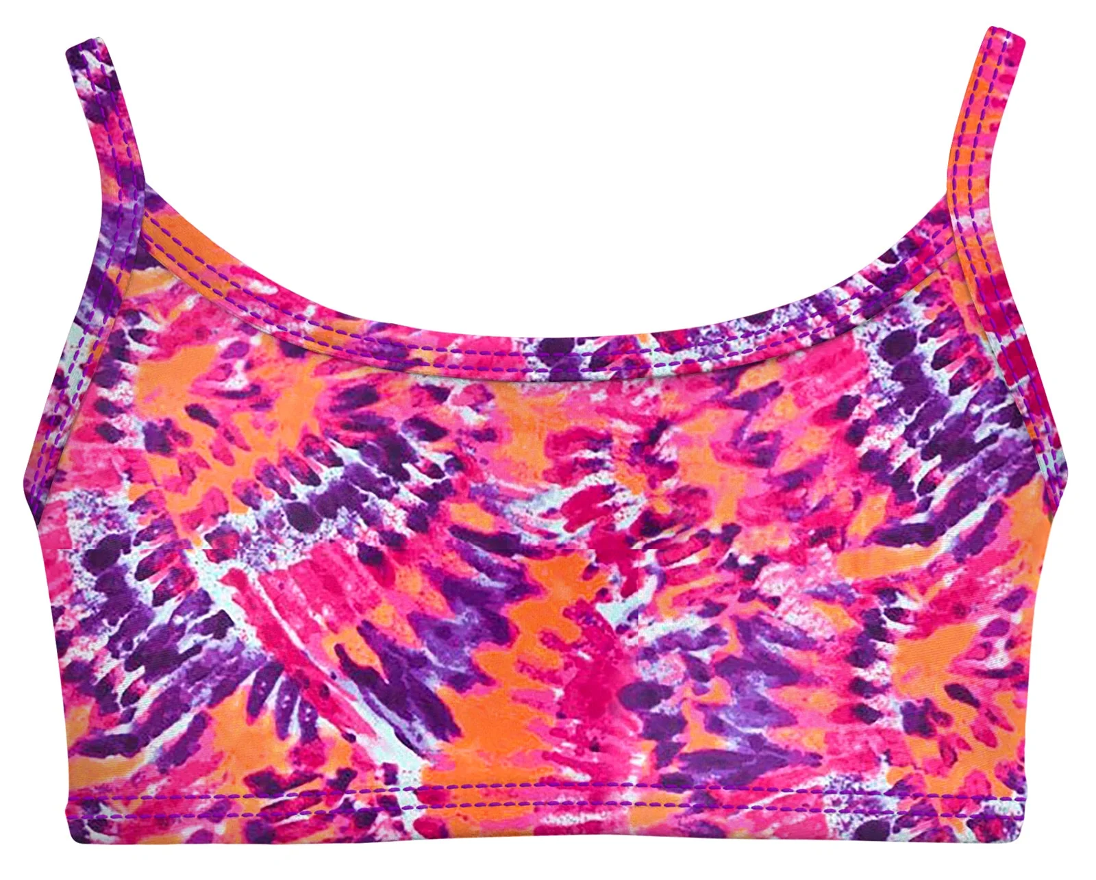 Girls UPF 50+ Printed Bikini Swim Top  | Fiery Tie Dye - Drispect