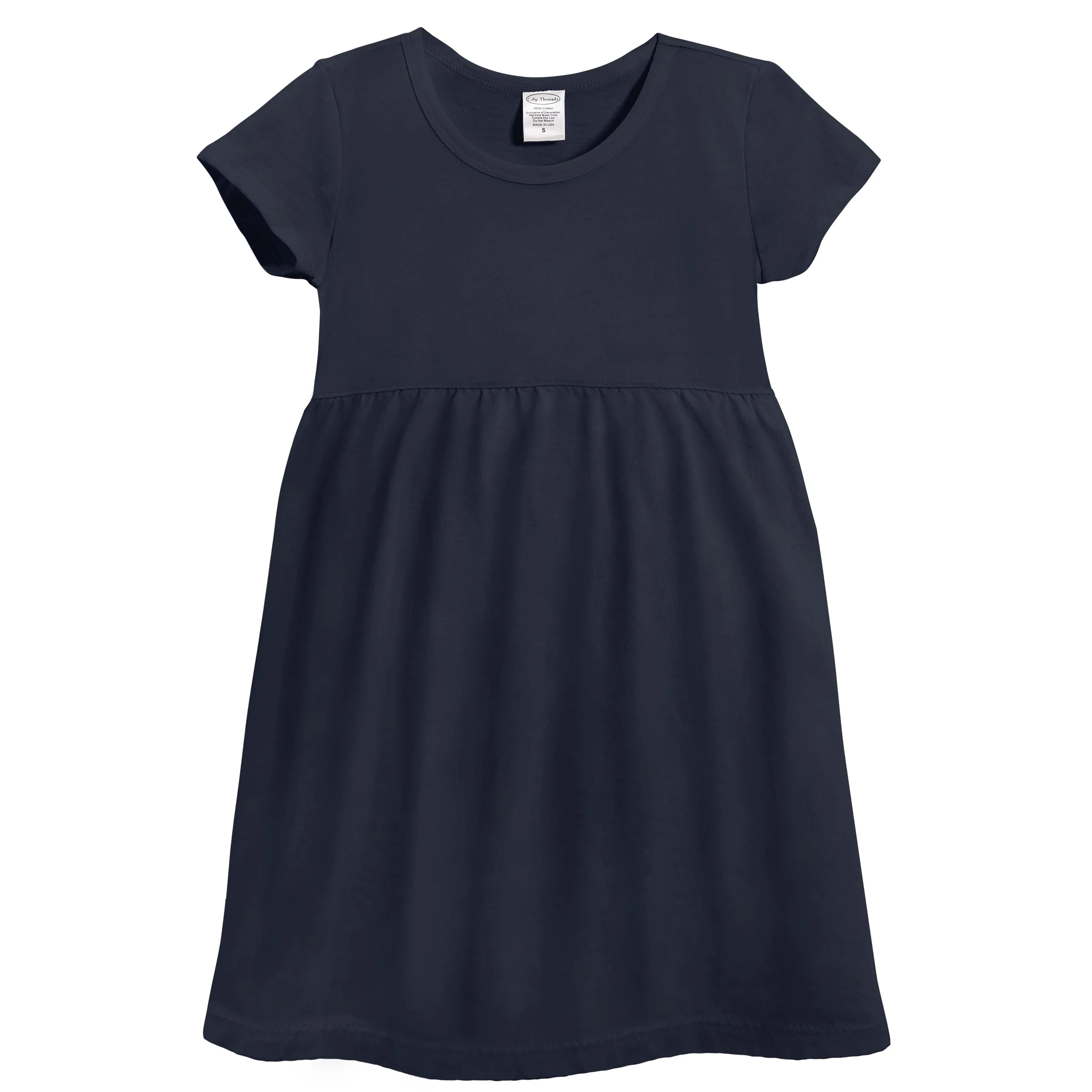 Soft Organic Cotton Empire Short Sleeve Sundress | Navy - Drispect