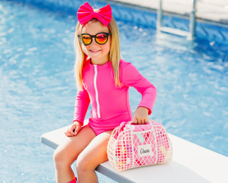 Girls UPF 50+ One-Piece Long Sleeve Swimsuit | Red - Drispect