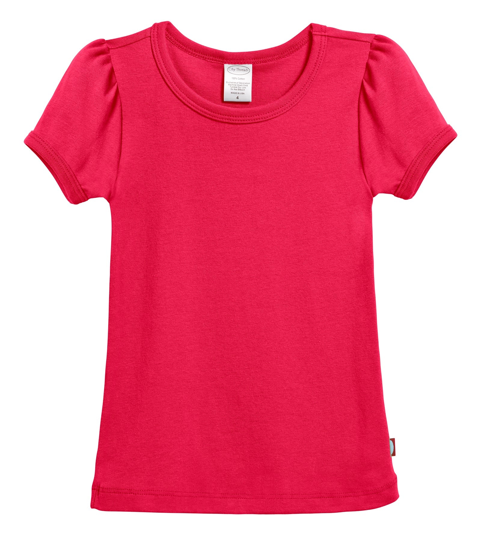 Girls Soft Cotton Short Sleeve Puff Tee  | Candy Apple - Drispect