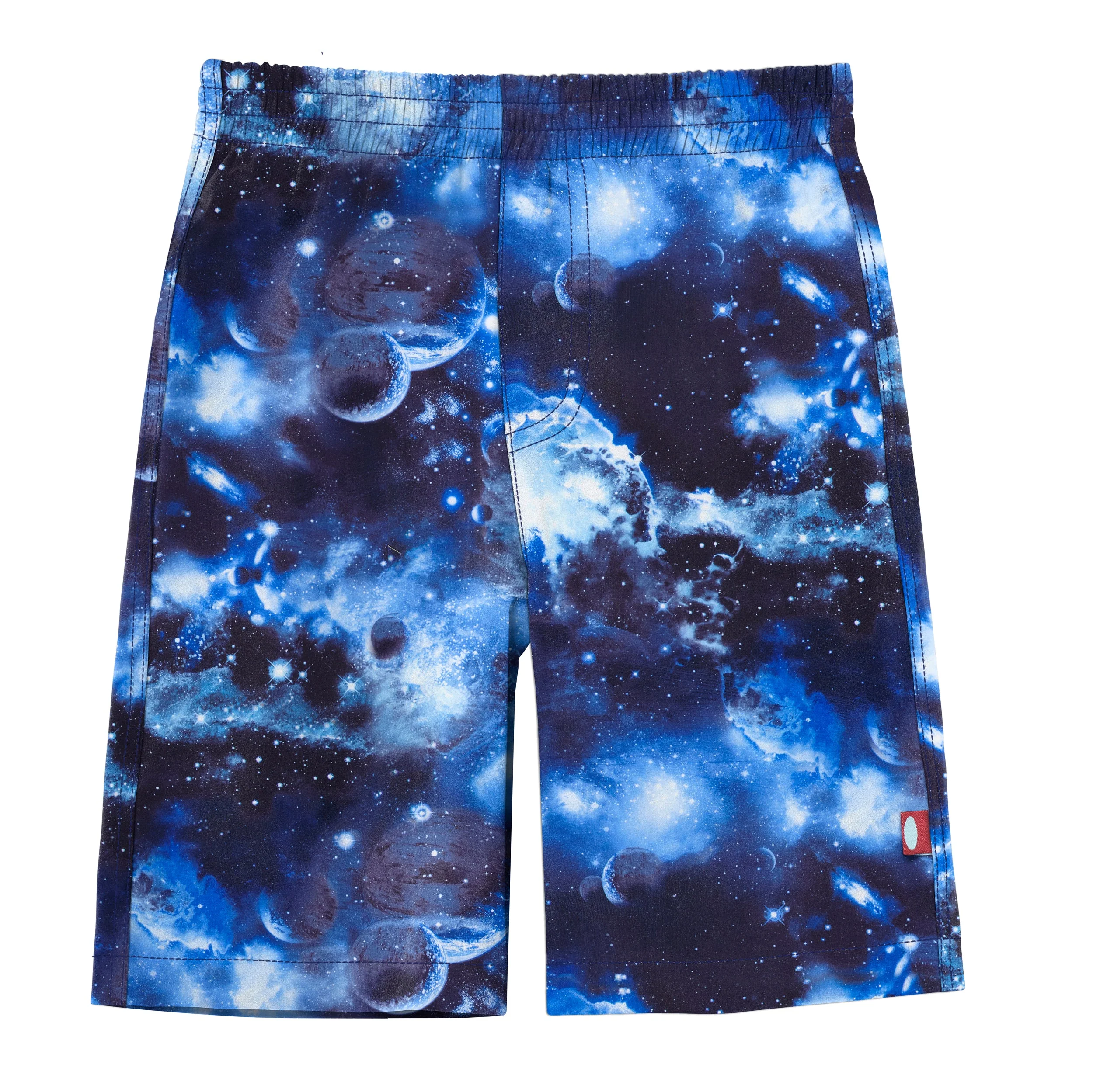 Boys UPF 50+ Recycled Polyester Soft Stretch Below the Knee Printed Swim Board Shorts | Space - Drispect