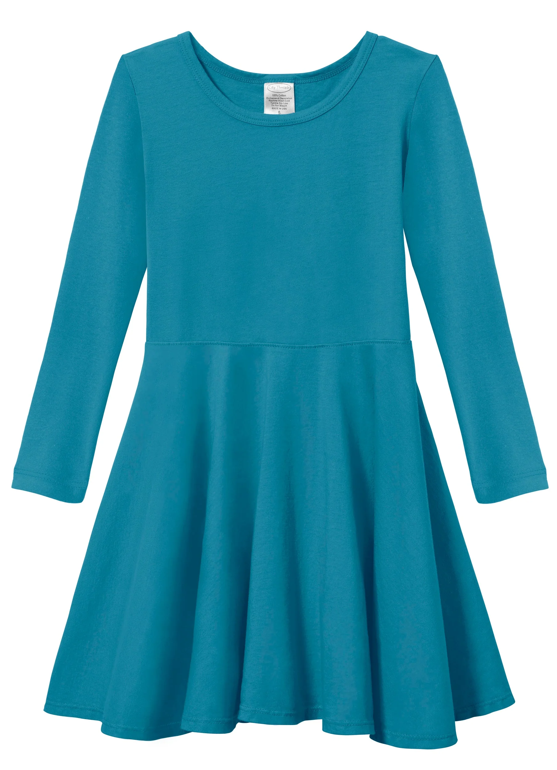 Girls Soft Cotton Jersey Long Sleeve Twirly Dress | Teal - Drispect