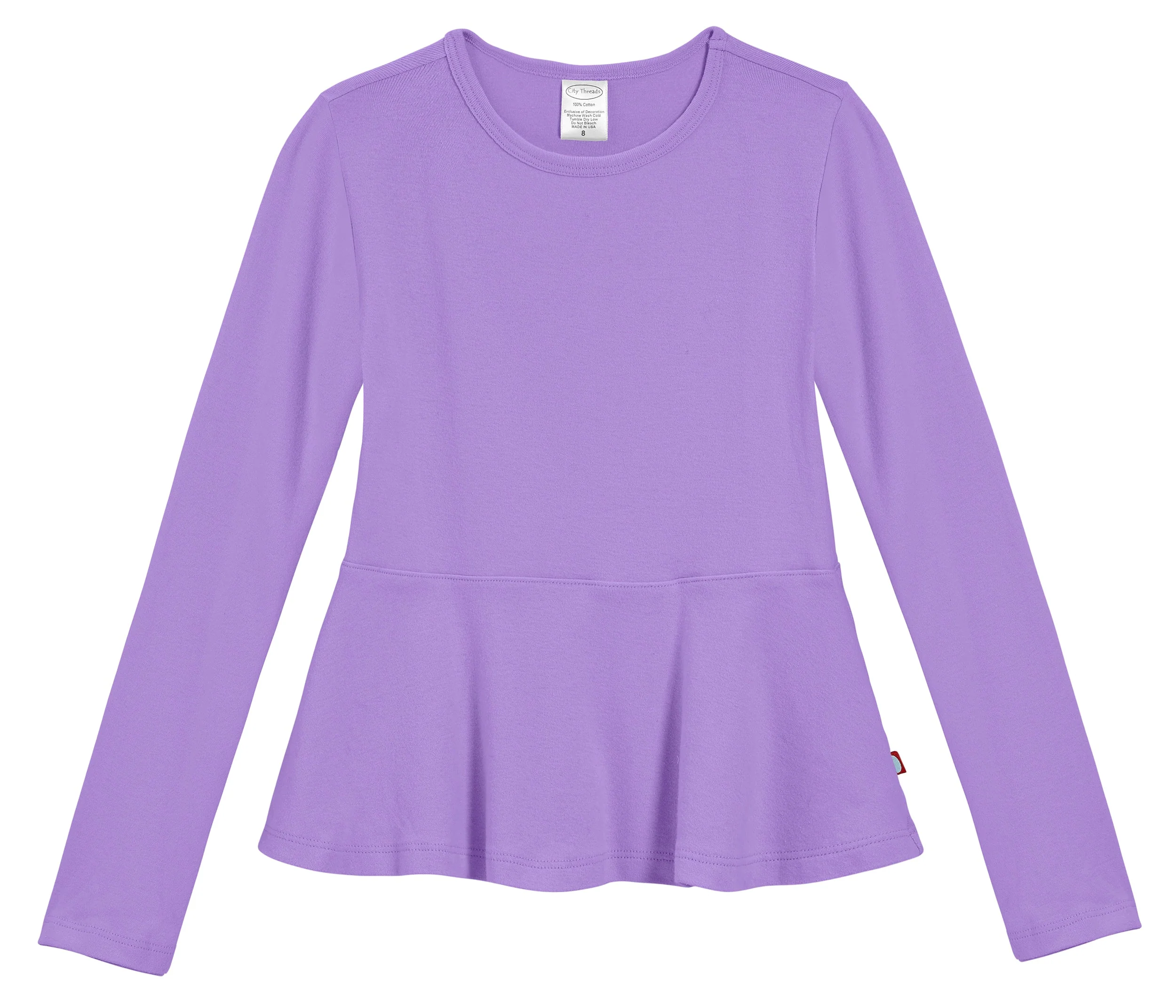Girls Soft Cotton Long Sleeve Peplum Tee | Deep Purple - Drispect