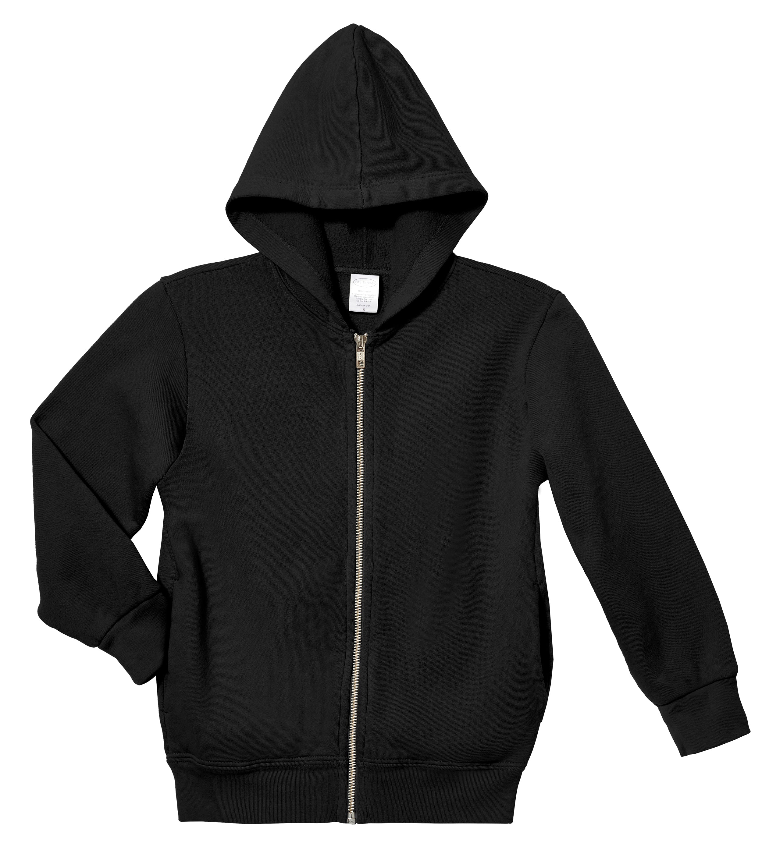 Soft & Cozy 100% Cotton Fleece Zip Hoodie with Inner Pockets | Black - Drispect