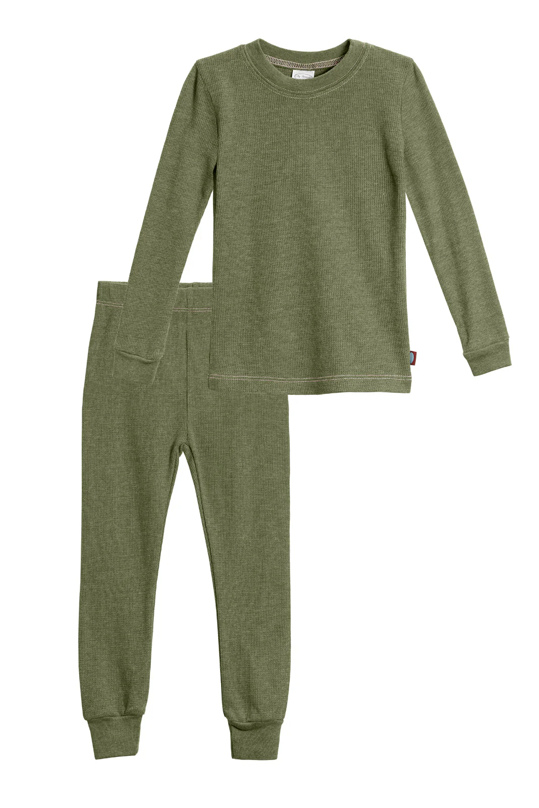 Girls Soft & Cozy Thermal 2-Piece Long Johns | Olive w- Light Pink Stitch - Drispect