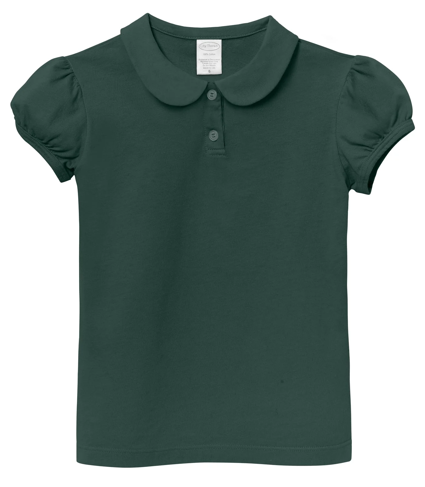 Girls Soft Cotton Jersey Peter Pan Collar Polo Puff Short Sleeve Tee-Seconds | Damage Uniform Hunter Green - Drispect