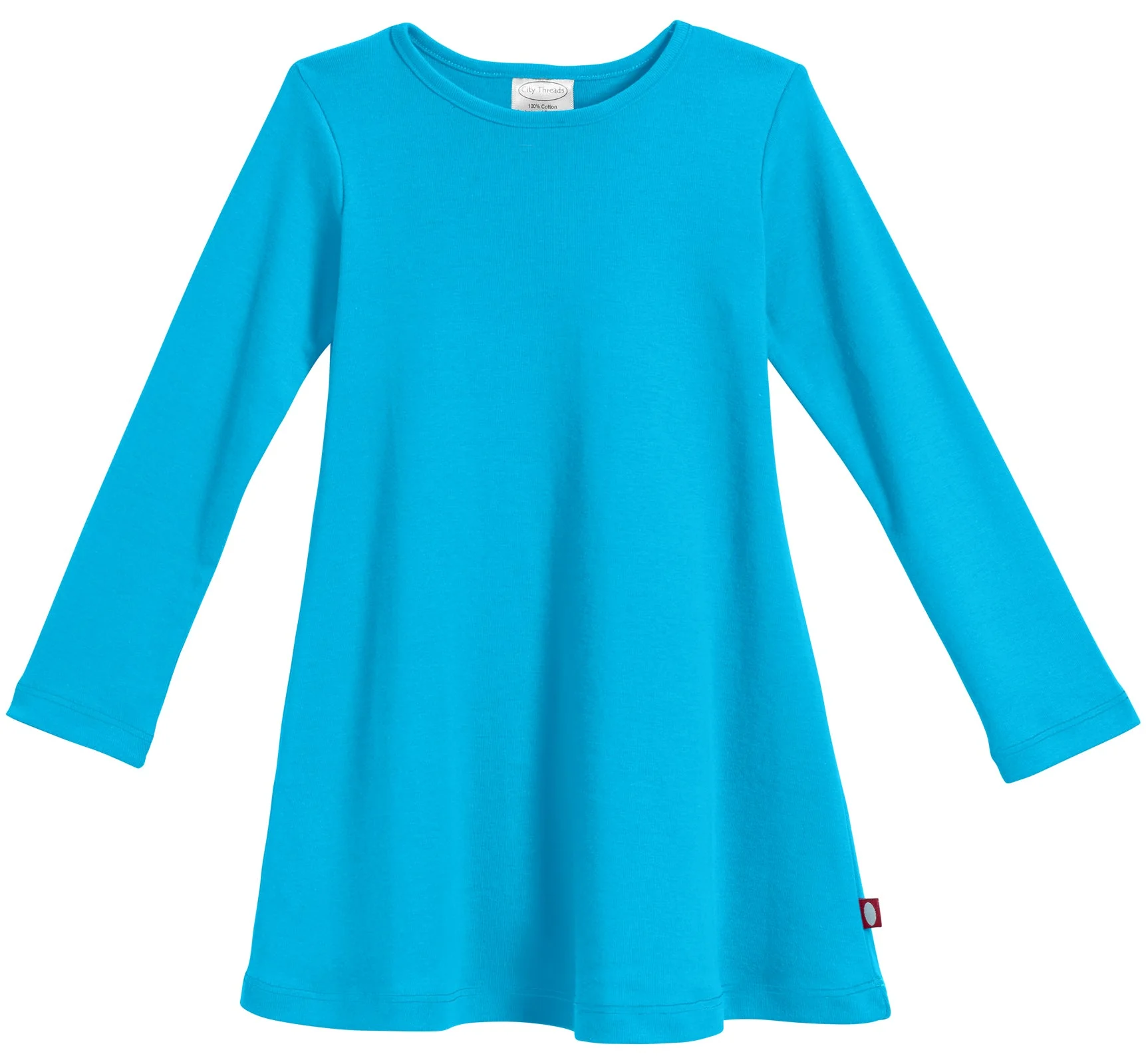 Girls Soft Cotton Long Sleeve Baby Rib Dress | Turquoise - Drispect