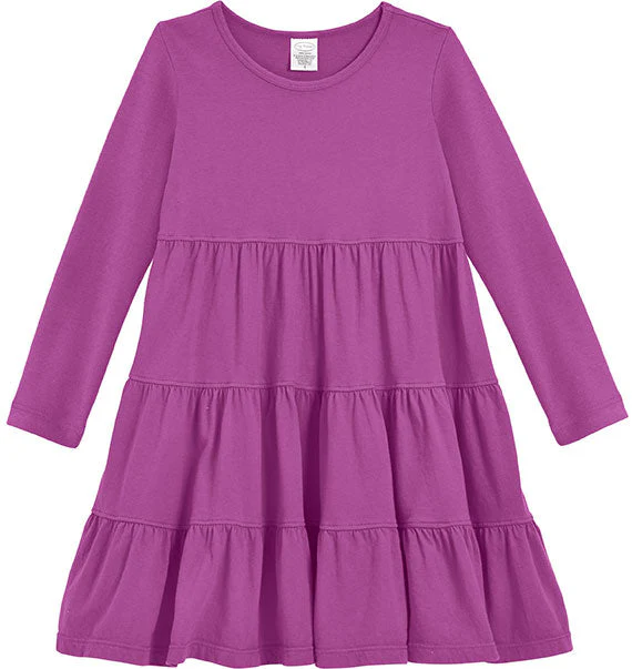 Girls Soft Cotton Jersey Long Sleeve Tiered Dress | Plum - Drispect