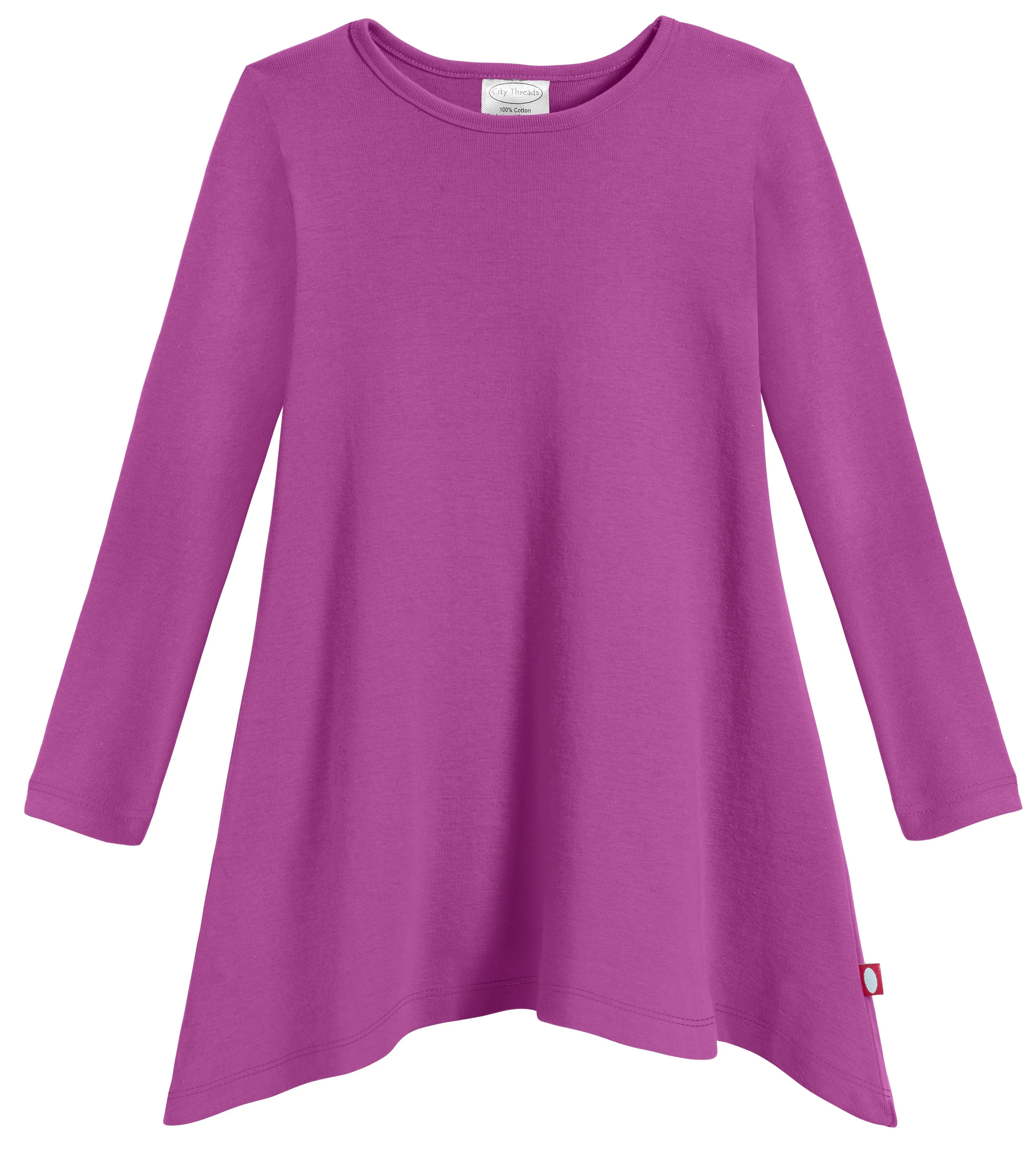 Girls Soft Cotton Jersey Long Sleeve Shark Bite Tunic | Plum - Drispect