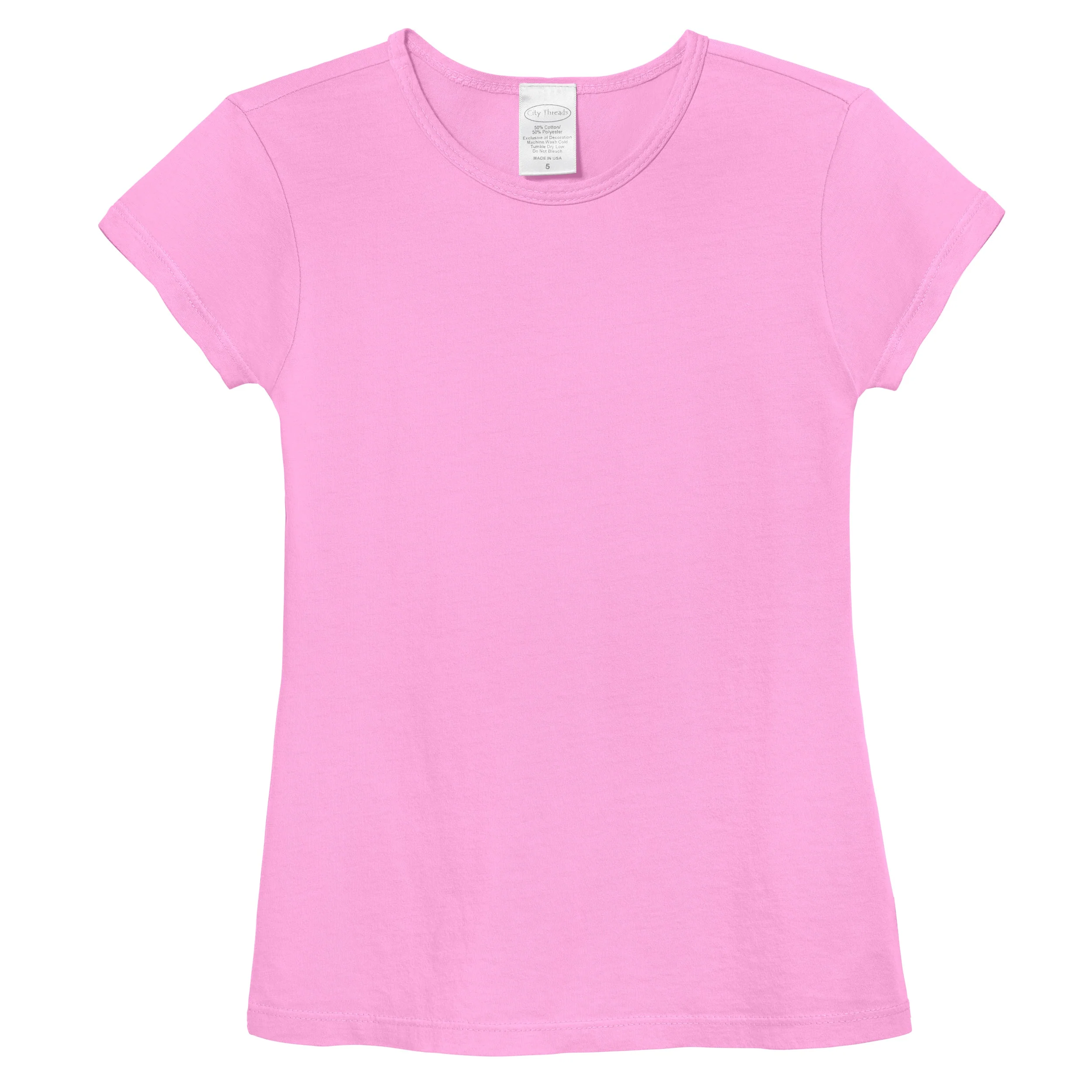 Girls Soft Cotton Jersey Cap Sleeve Crew Tee | Medium Pink - Drispect