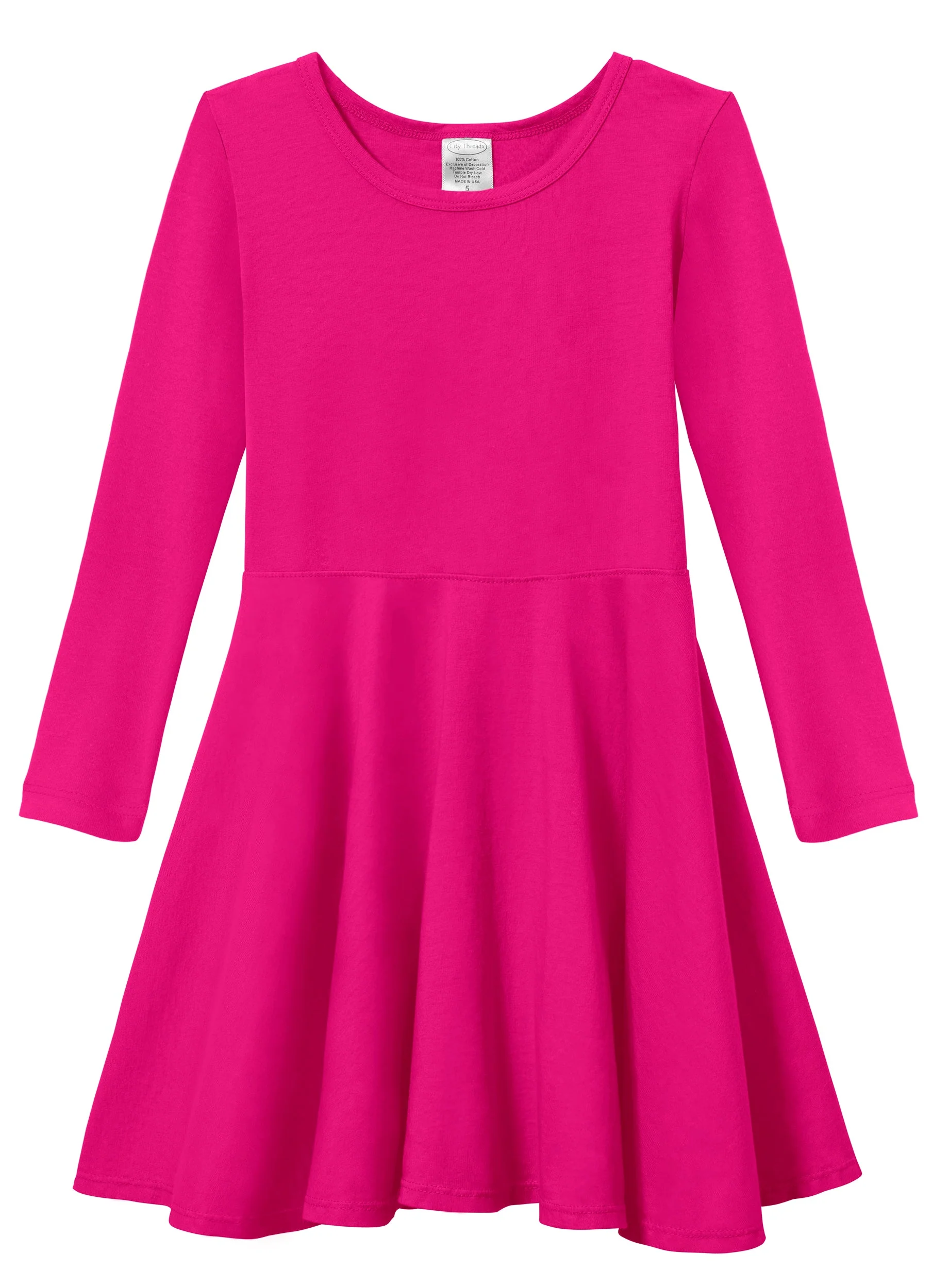 Girls Soft Cotton Jersey Long Sleeve Twirly Dress | Hot Pink - Drispect