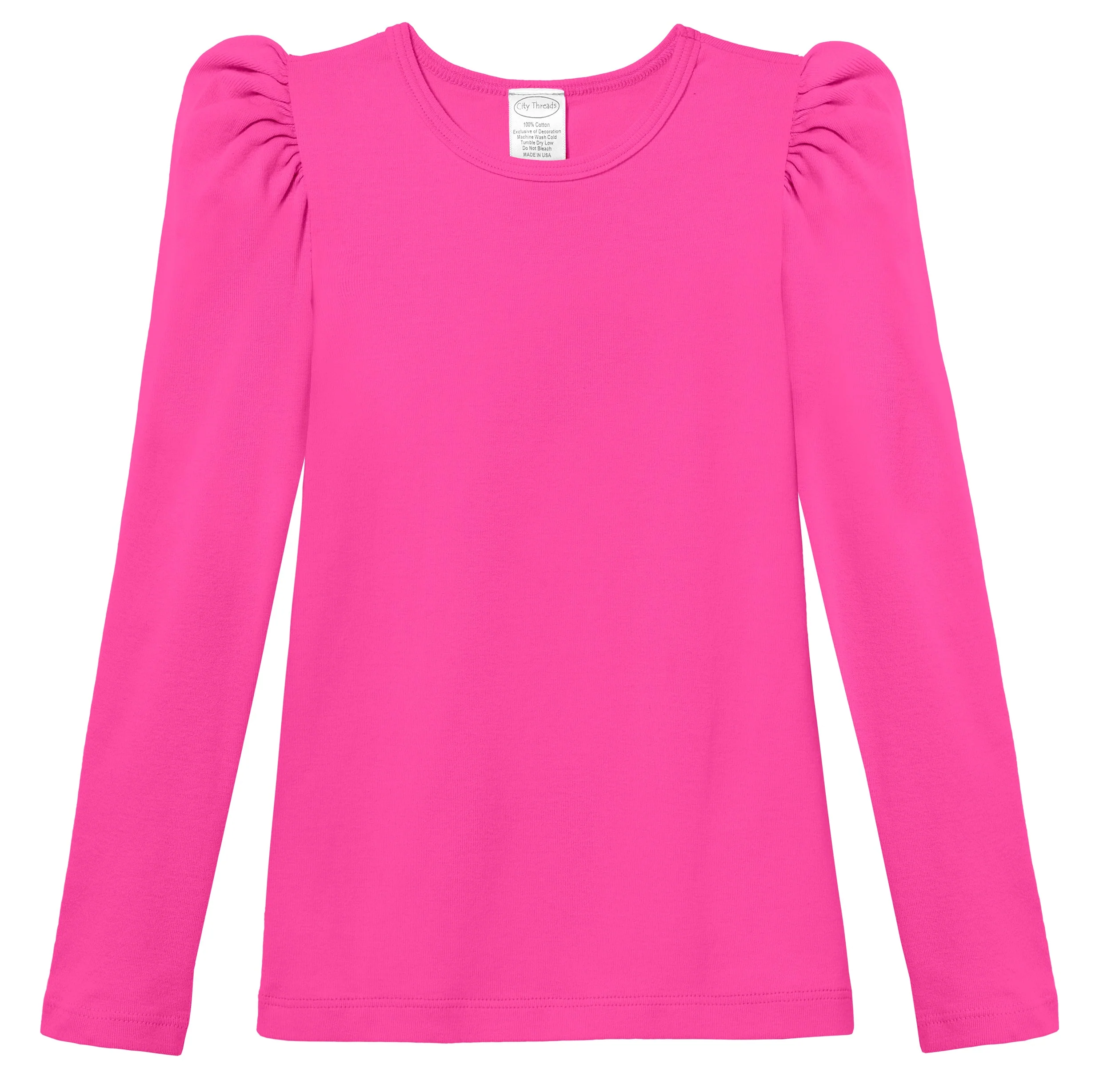 Girls Soft Cotton Puff Long Sleeve Tee | Hot Pink - Drispect