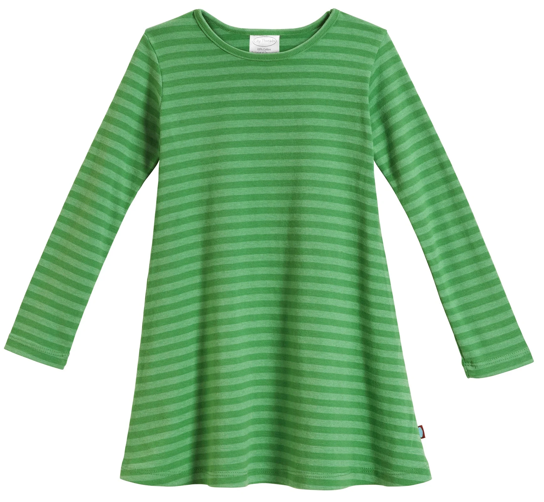Girls Soft Stripe Long Sleeve Dress | Elf Green - Drispect