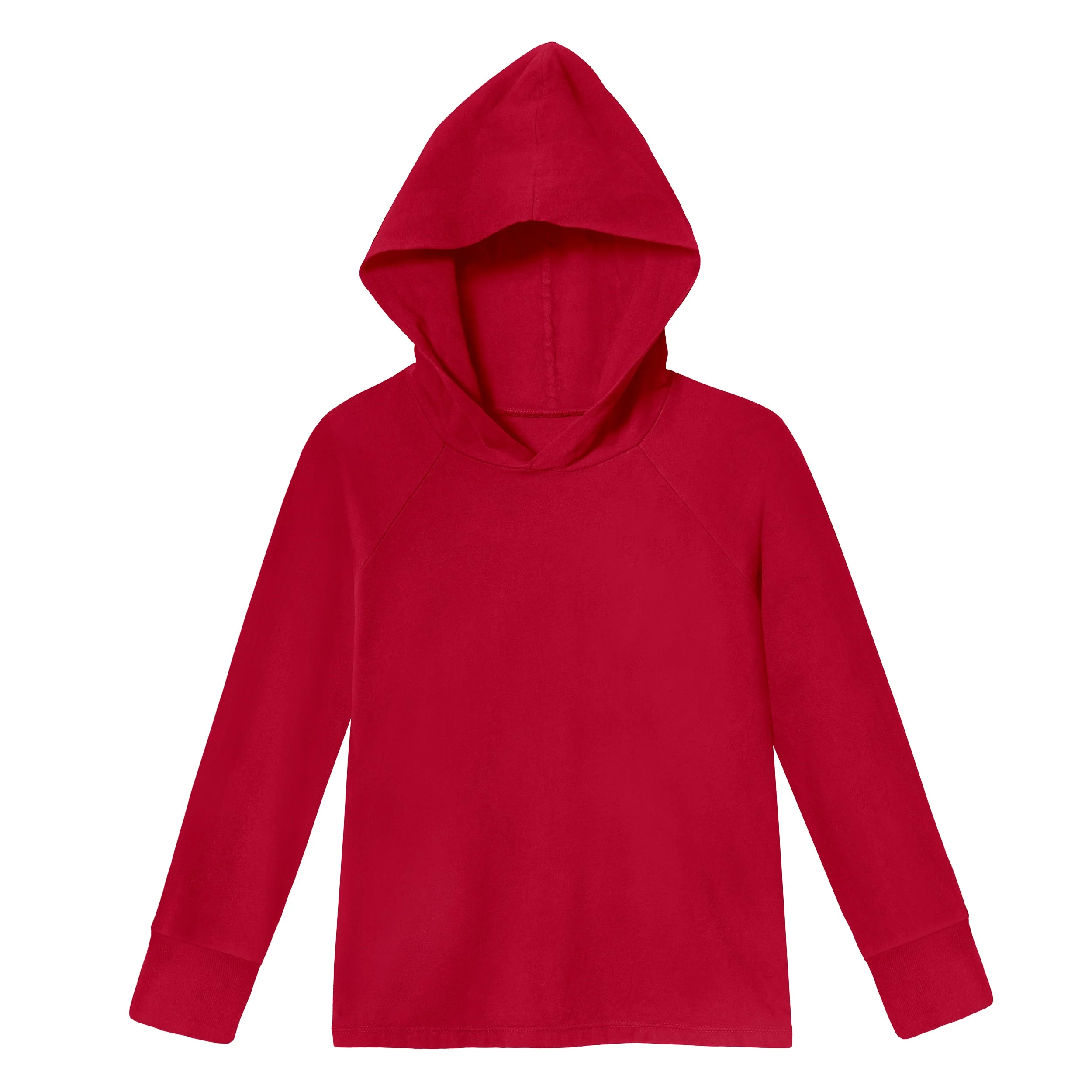 Boys Soft 100% Cotton Medium-Weight Long Sleeve Hooded Tee With Cuffs | Red - Drispect
