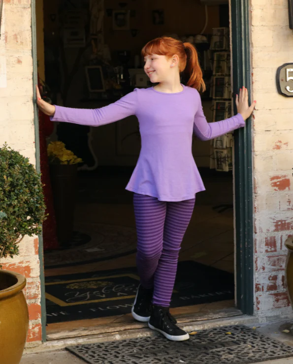 Girls Soft Cotton Long Sleeve Peplum Tee | Plum - Drispect