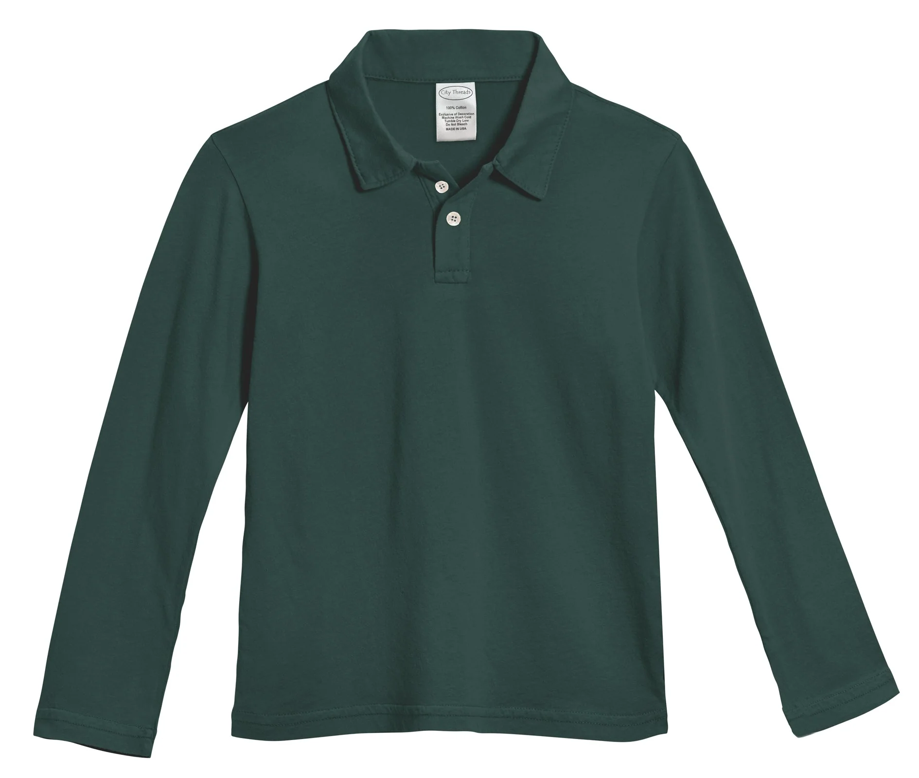 Boys Soft Cotton Jersey 2-Button Long Sleeve Polo Shirt | Uniform Hunter Green - Drispect