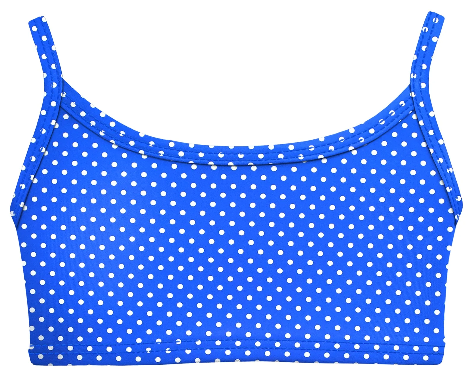 Girls UPF 50+ Printed Bikini Swim Top  | Sedona Blue w- White Polka Dot - Drispect