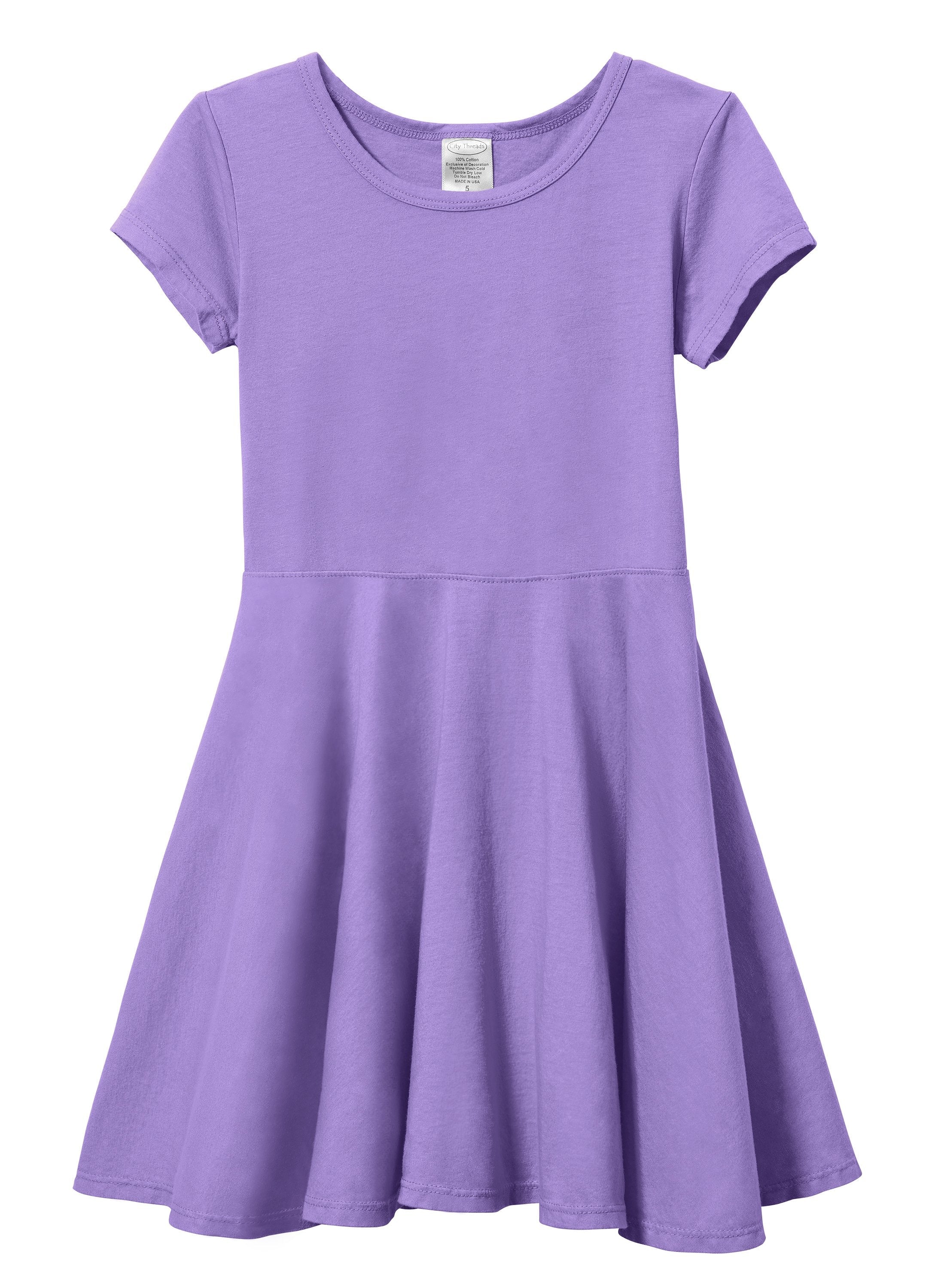 Girls Soft Cotton Jersey Short Sleeve Twirly Dress | Deep Purple - Drispect