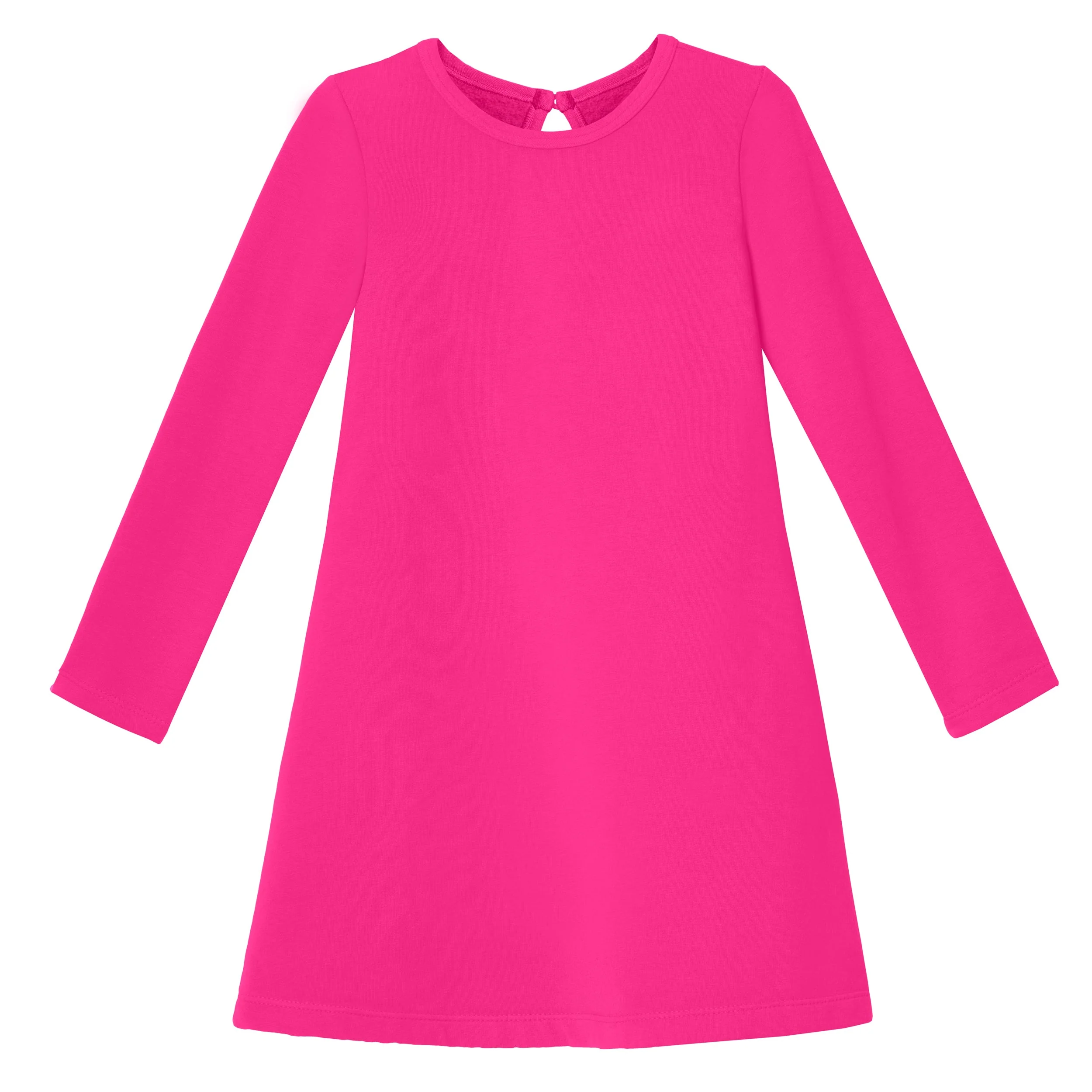 Girls Lightweight Soft Cotton Fleece A-Line Dress| Hot Pink - Drispect