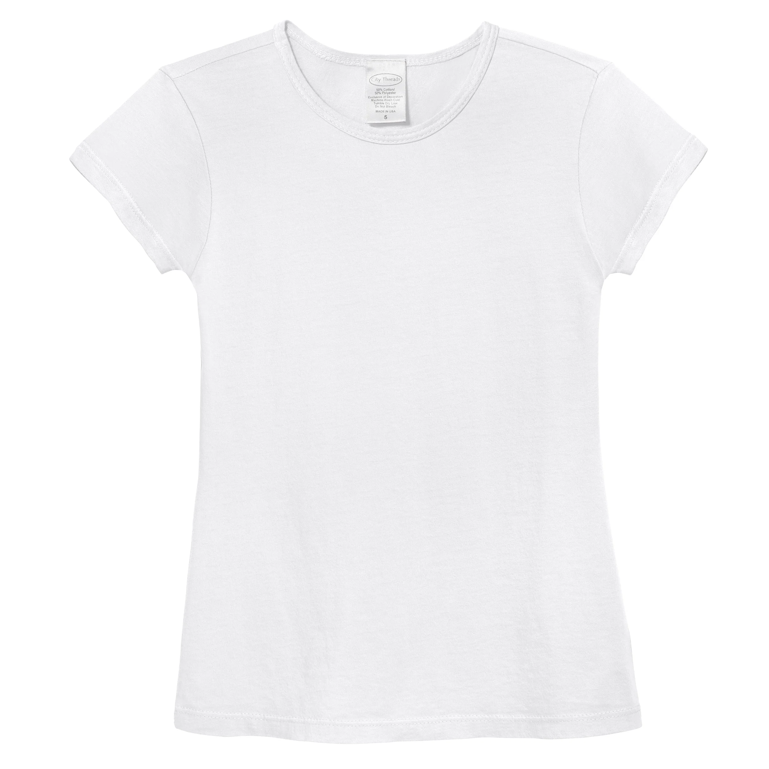 Girls Soft Cotton Jersey Cap Sleeve Crew Tee | White - Drispect