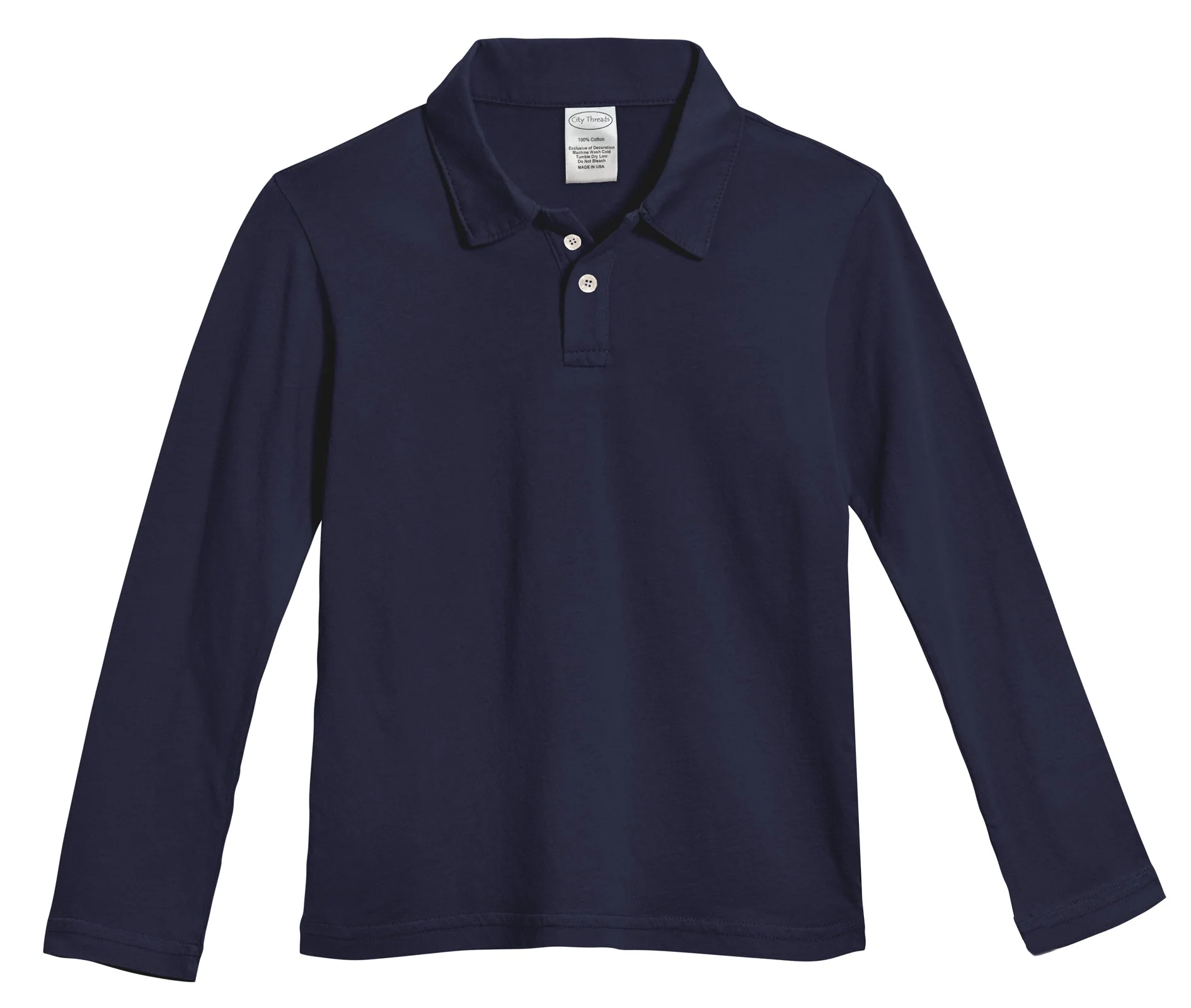 Boys Soft Cotton Jersey 2-Button Long Sleeve Polo Shirt | Dark Navy - Drispect