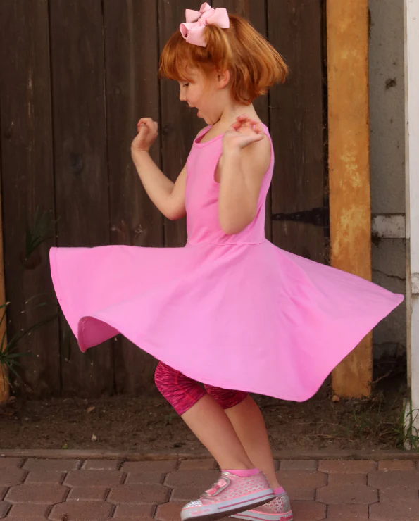 Girls Soft Cotton Jersey Twirly Tank Dress  | Yellow - Drispect