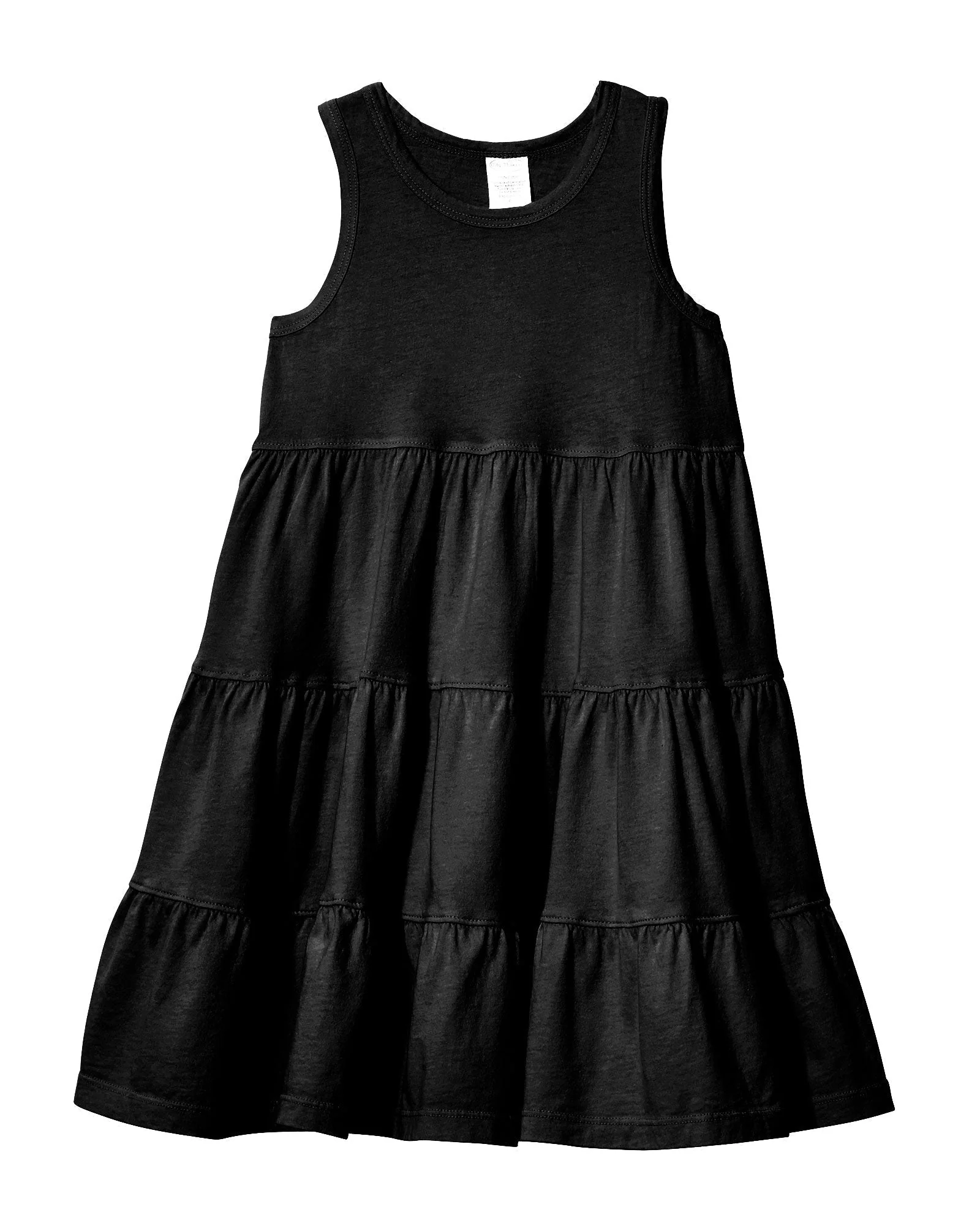 Girls Soft Cotton Jersey Tiered Tank Dress | Black - Drispect