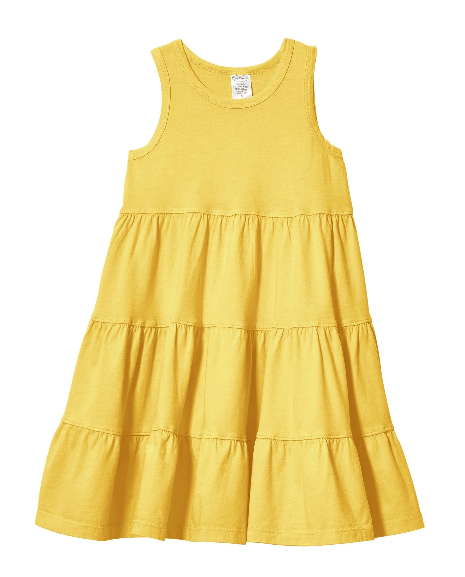 Girls Soft Cotton Jersey Tiered Tank Dress | Yellow - Drispect