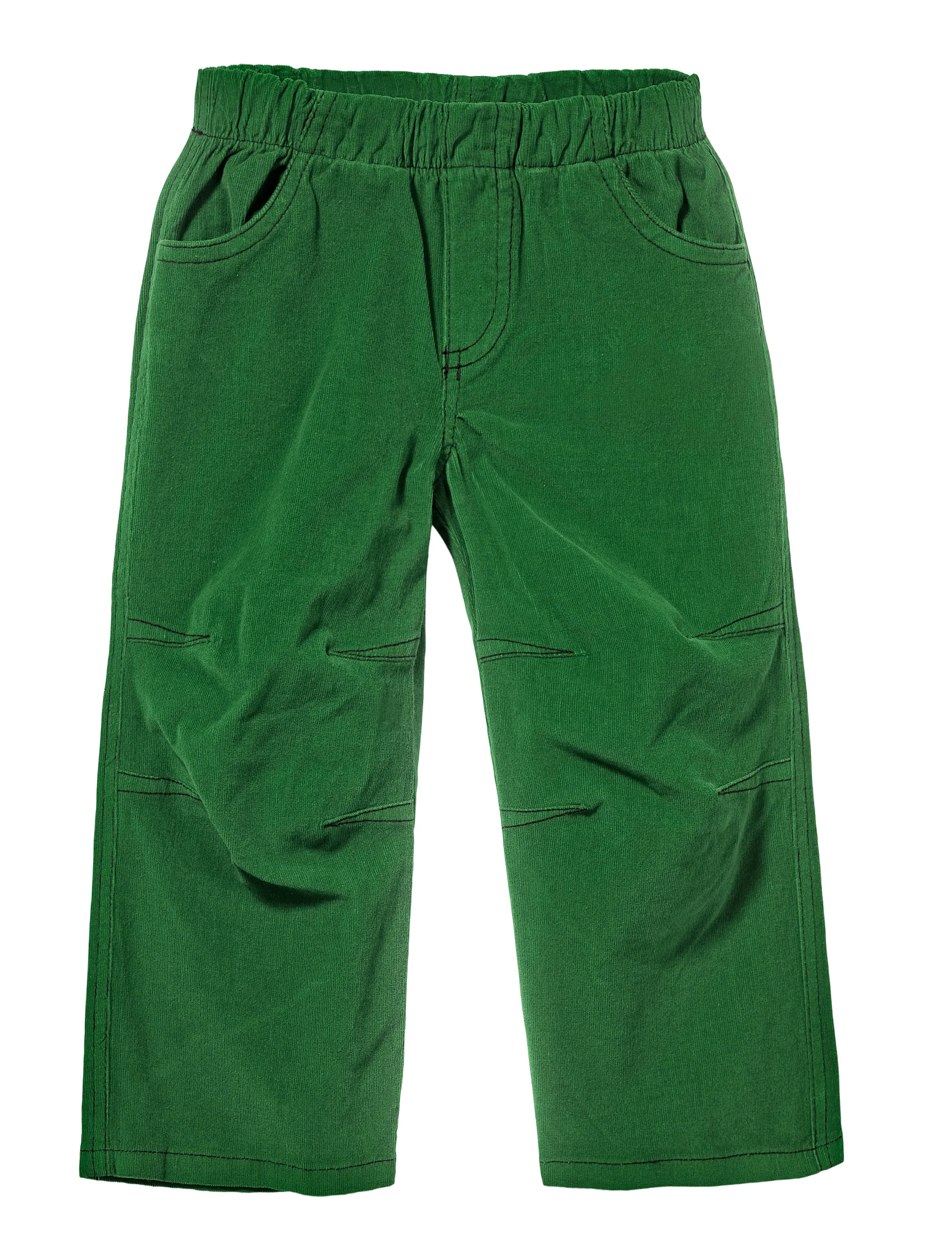 Soft Stretch Cord Pants With Knee Articulation - Contrast Stitch | Elf Green - Drispect