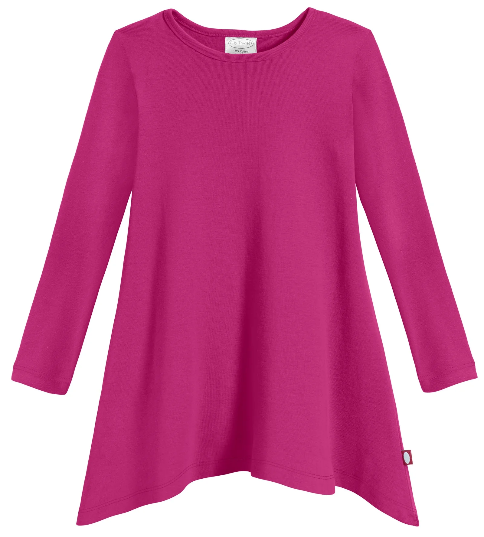 Girls Soft Cotton Jersey Long Sleeve Shark Bite Tunic | Hot Pink - Drispect