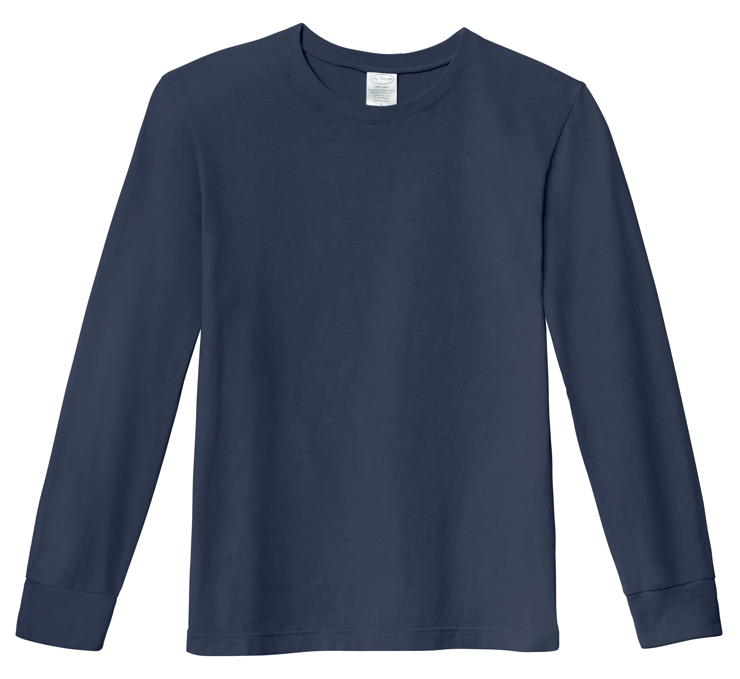 Boys Soft 100% Cotton Medium-Weight Long Sleeve Tee With Cuffs| Midnight - Drispect