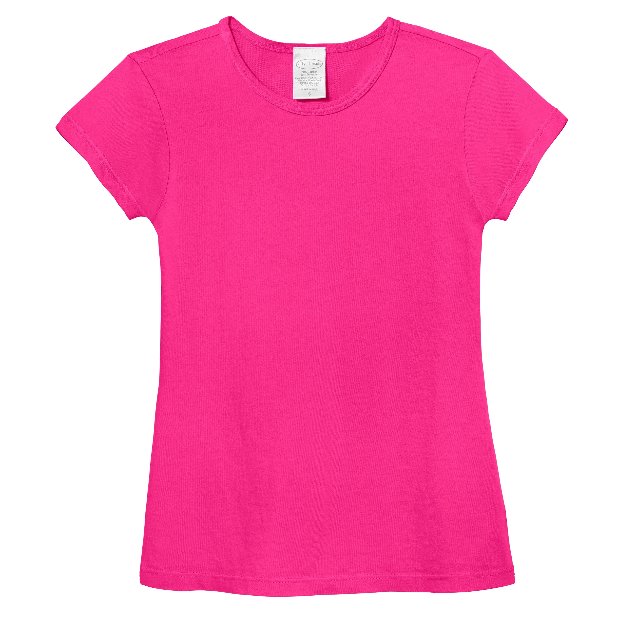 Girls Soft Organic Cotton Jersey Cap Sleeve Crew Tee | Hot Pink - Drispect
