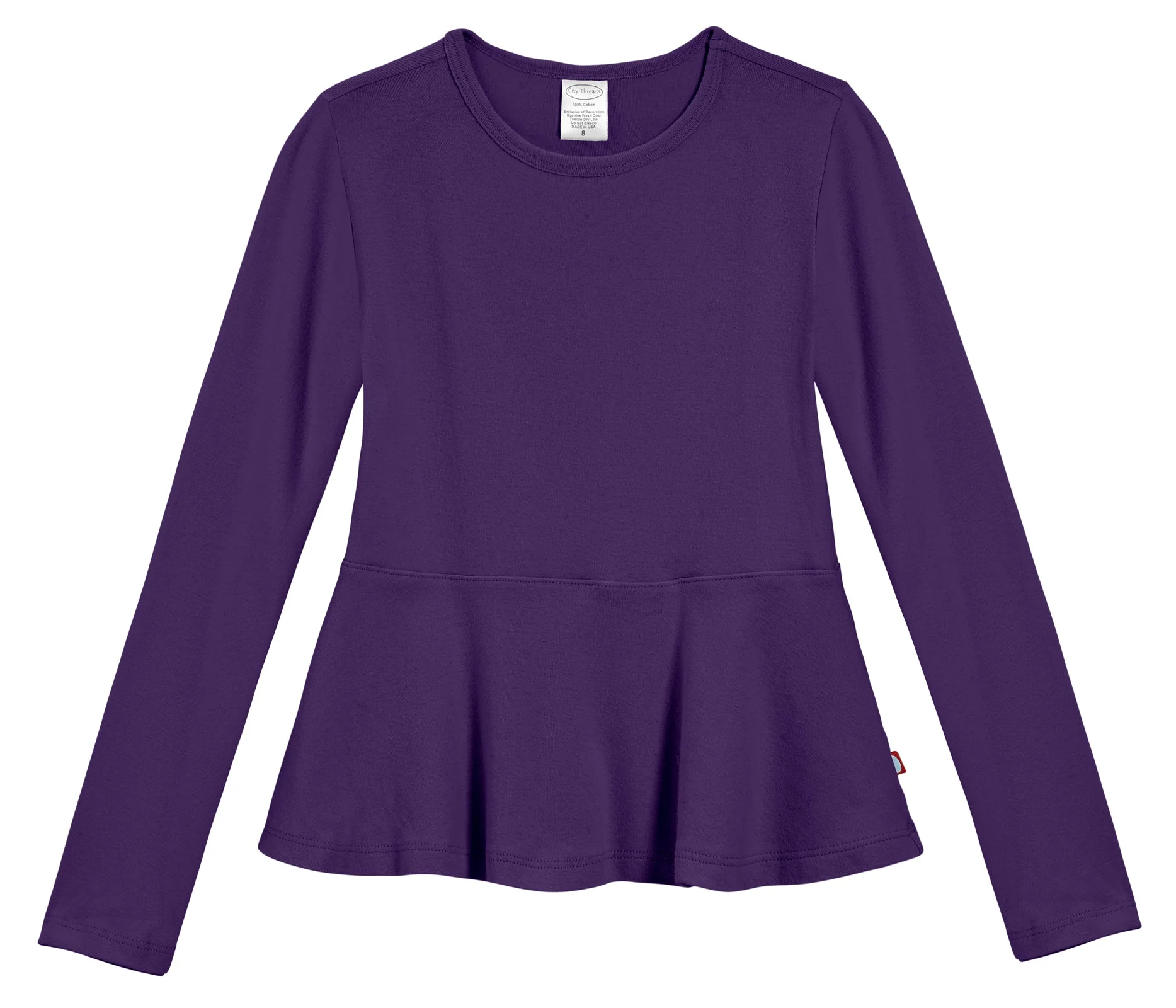 Girls Soft Cotton Long Sleeve Peplum Tee | Purple - Drispect