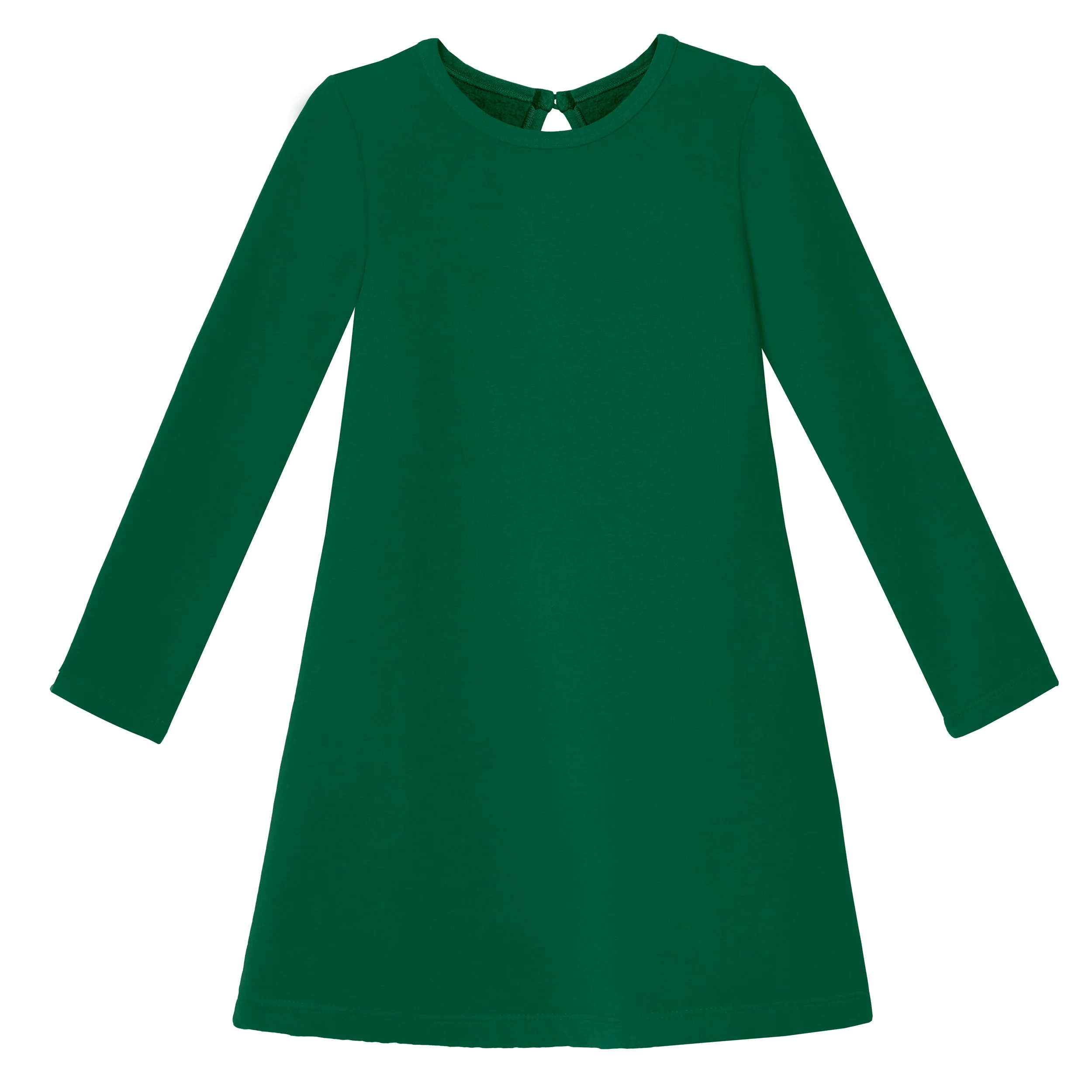 Girls Lightweight Soft Cotton Fleece A-Line Dress| Forest Green - Drispect