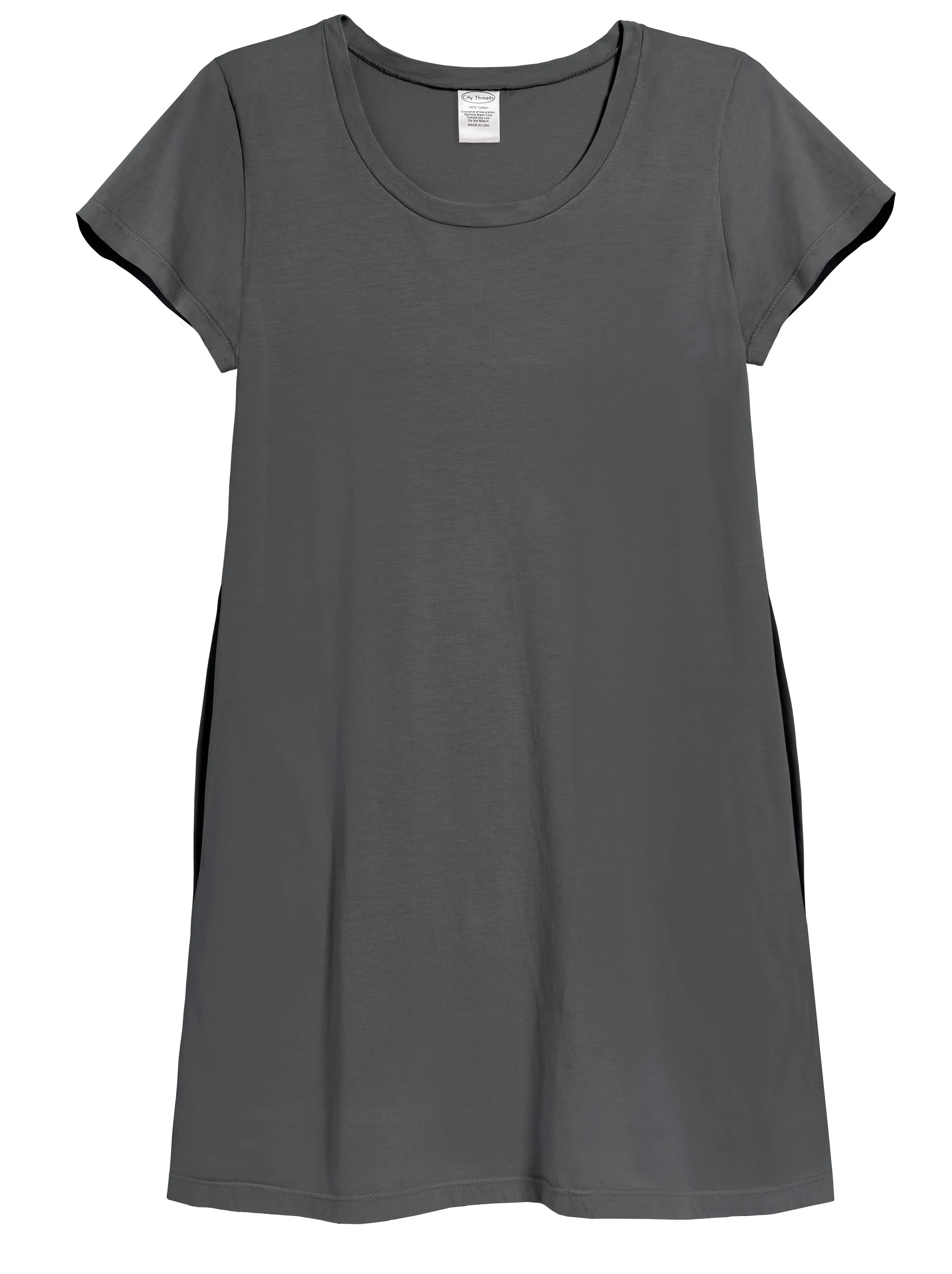 Women's Soft Supima Cotton Easy Cover-Up T-Shirt Pocket Dress | Charcoal - Drispect