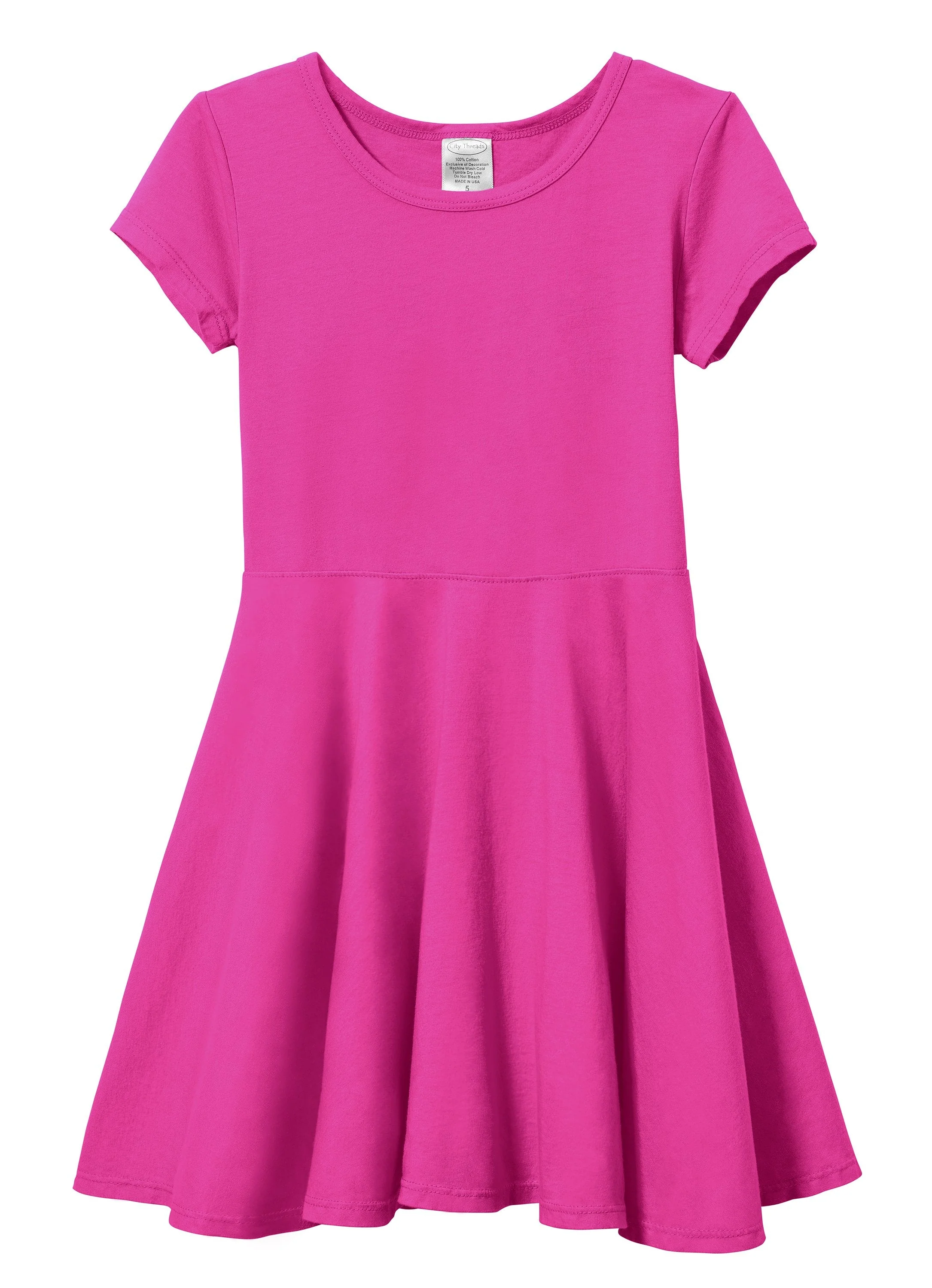 Girls Soft Cotton Jersey Short Sleeve Twirly Dress | Hot Pink - Drispect