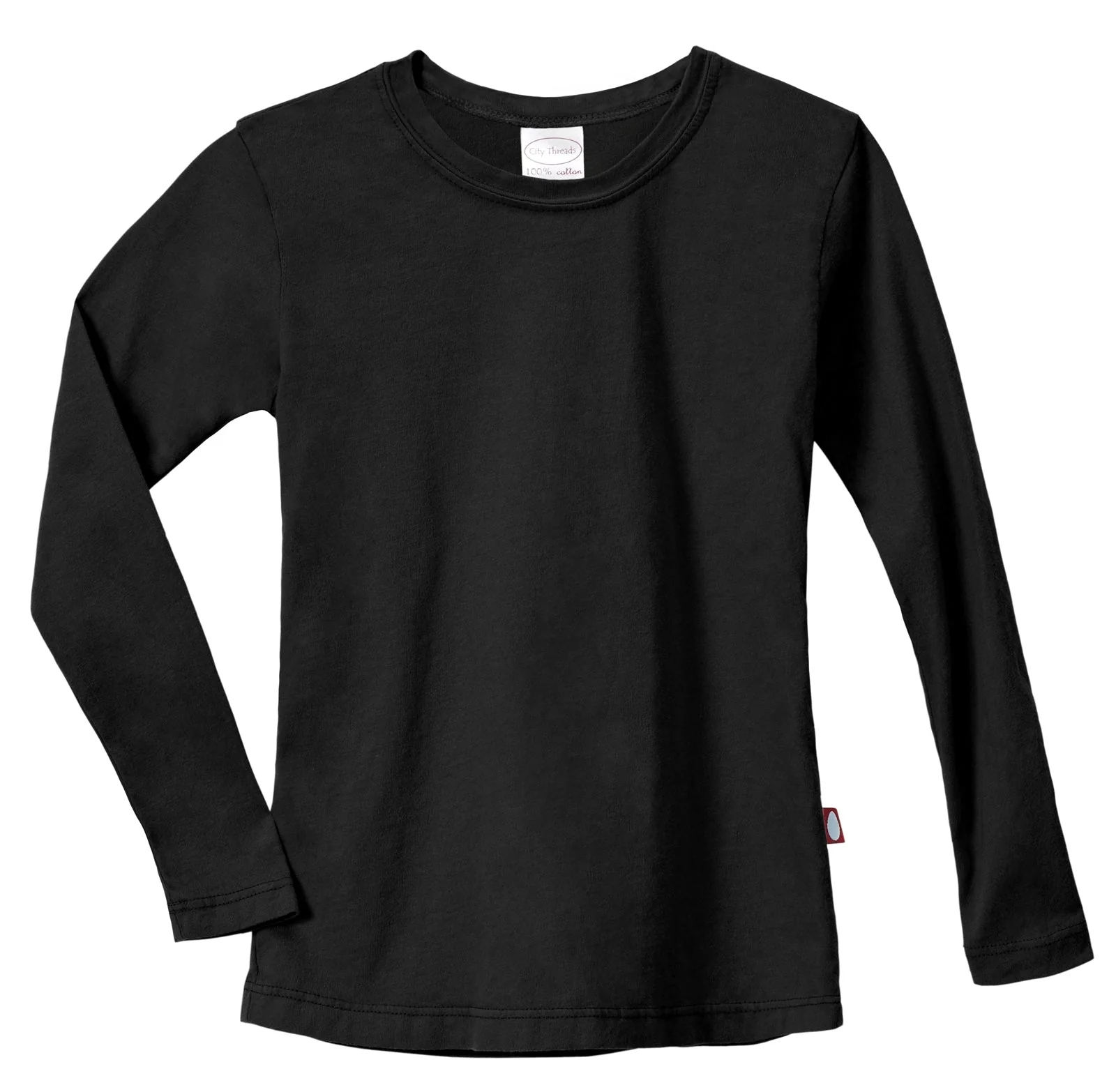 Girls Soft Cotton Jersey Long Sleeve Tee | Black - Drispect