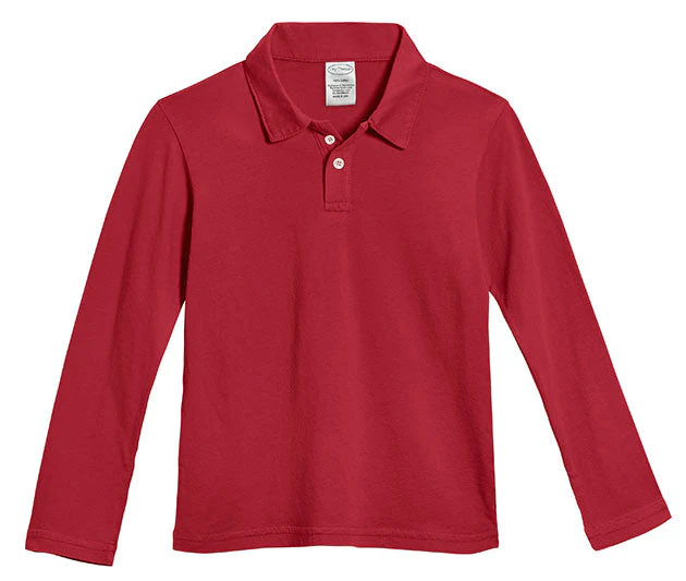 Boys Soft Cotton Jersey 2-Button Long Sleeve Polo Shirt | Red - Drispect