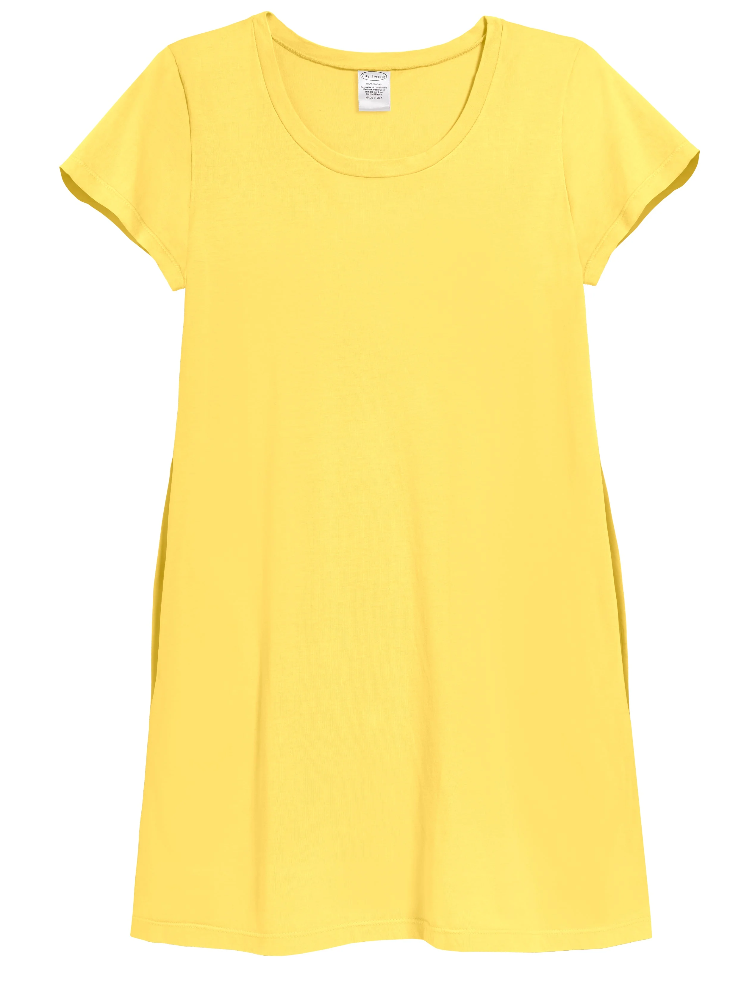 Women's Soft Supima Cotton Easy Cover-Up T-Shirt Pocket Dress | Yellow - Drispect