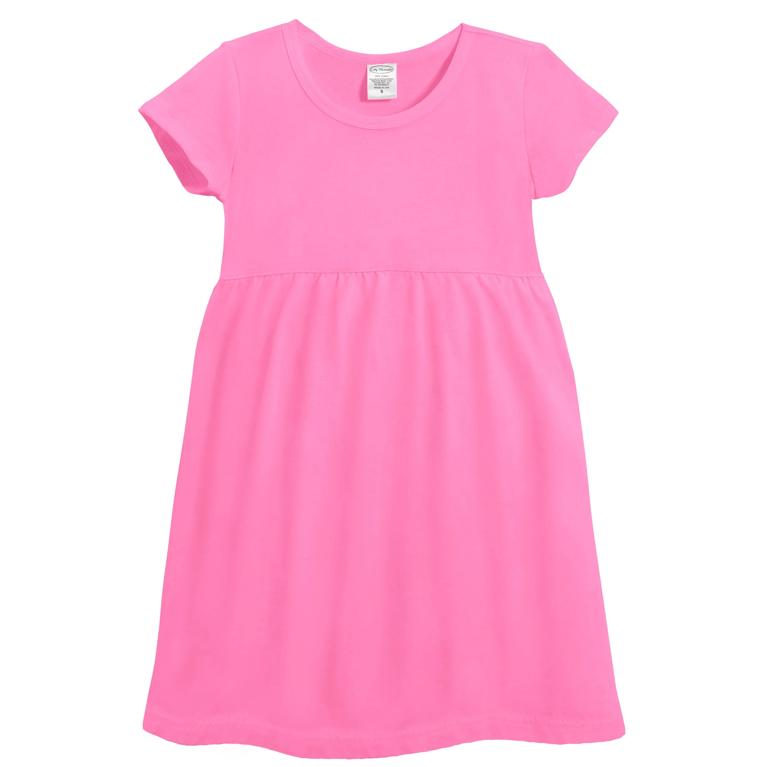 Soft Organic Cotton Empire Short Sleeve Sundress | Medium Pink - Drispect