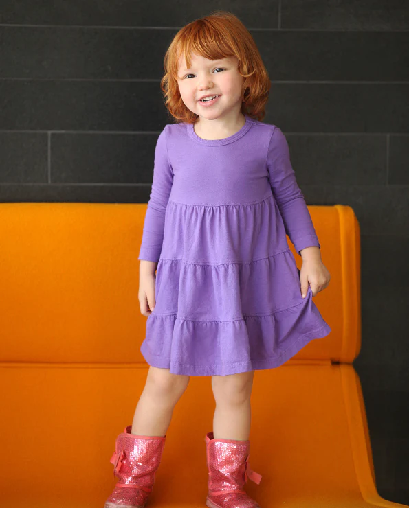 Girls Soft Cotton Jersey Long Sleeve Tiered Dress | Candy Apple - Drispect