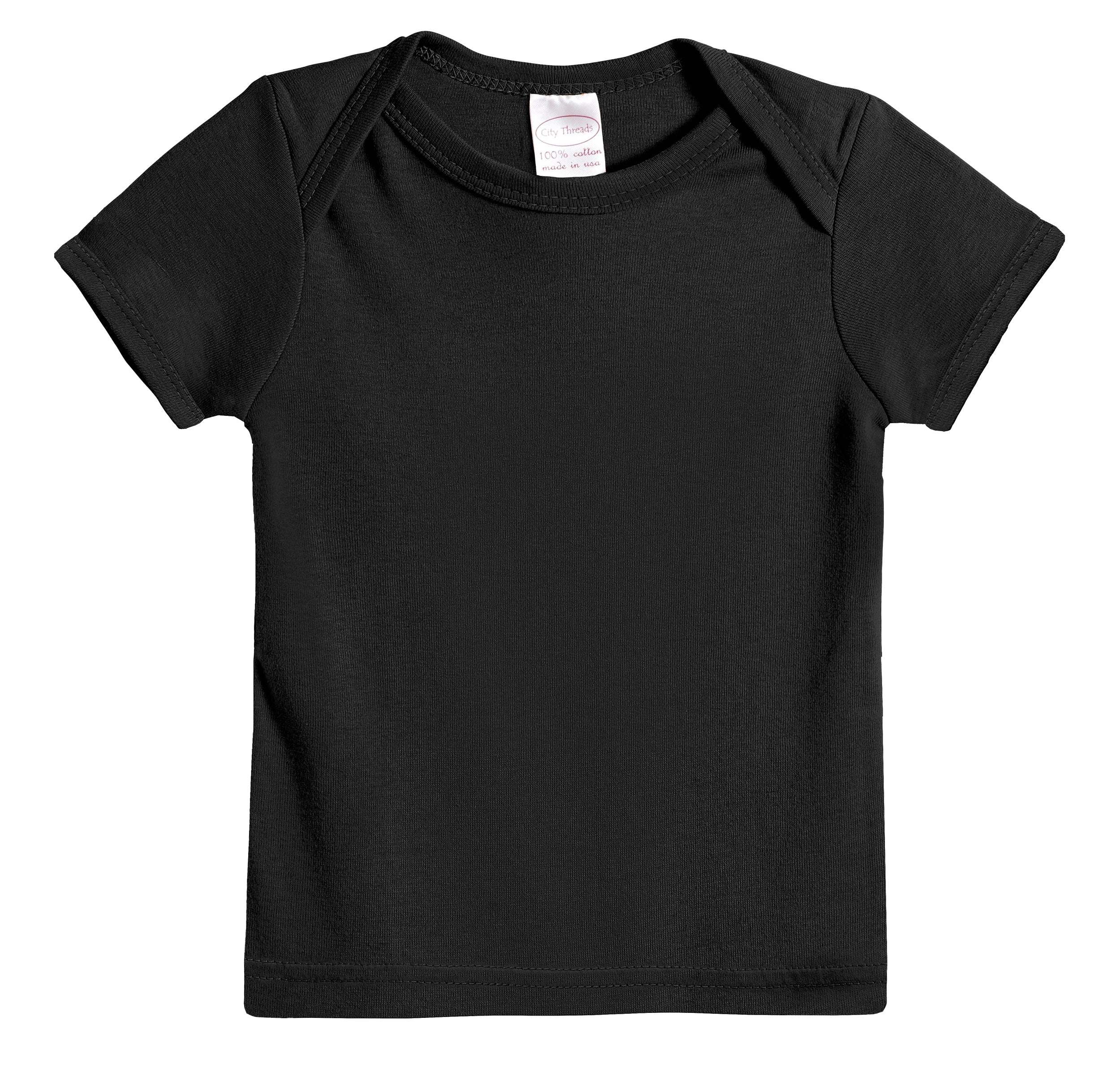 Super-Soft Organic Cotton Baby Rib Short Sleeve Lap Tee| Black - Drispect