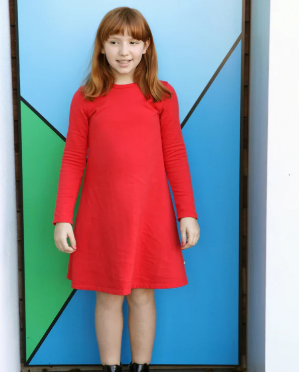 Girls Lightweight Soft Cotton Fleece A-Line Dress| Teal - Drispect